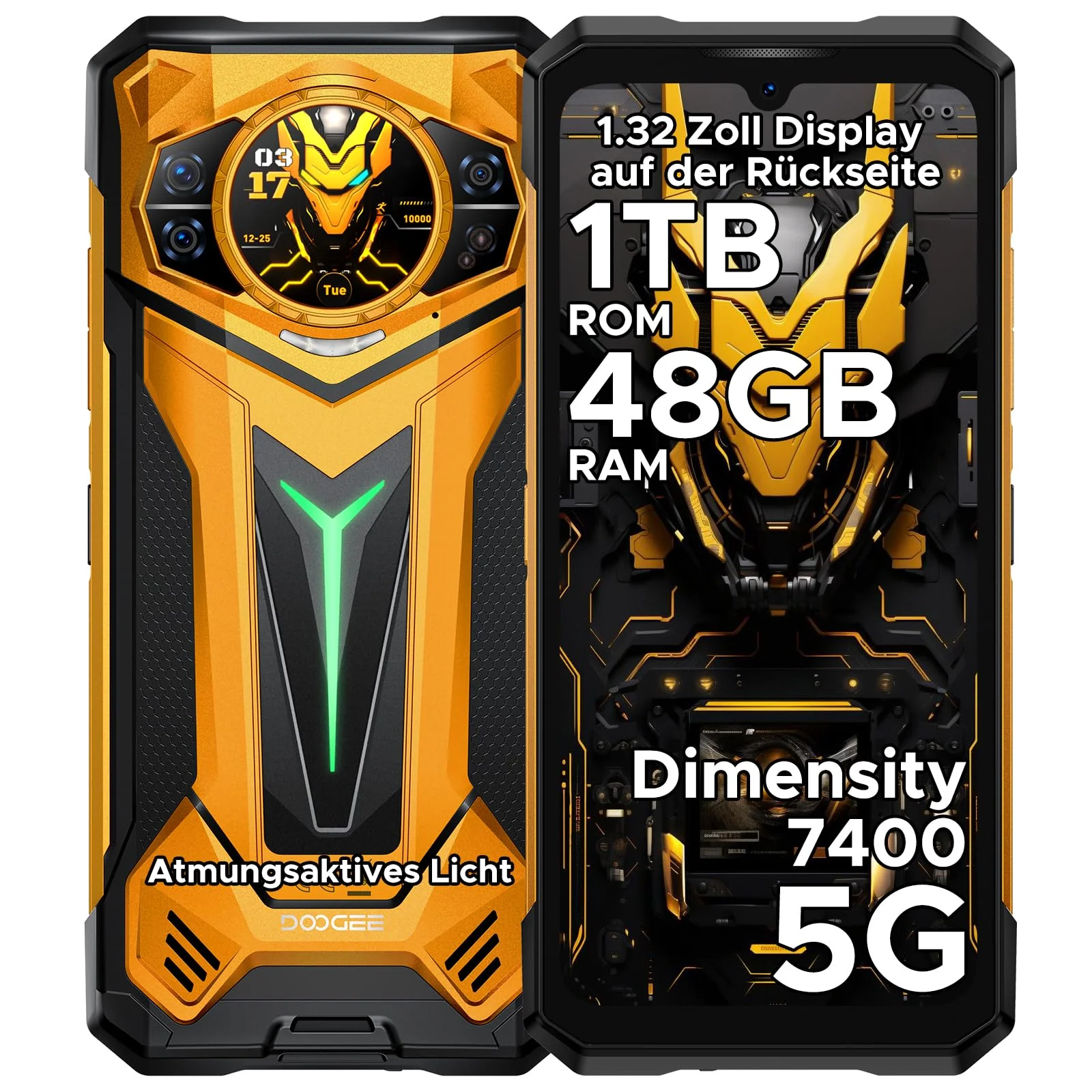 DOOGEE S200 Ultra Android 15 Outdoor Handy Ohne Vertrag 5G Outdoor Smartphone 48GB RAM+1TB ROM 1.32" AMOLED Heckdisplay 11000mAh/66W 6.72” FHD+ 120Hz, 100MP+32MP, Fingerabdruck/NFC/LED Lichteffekt