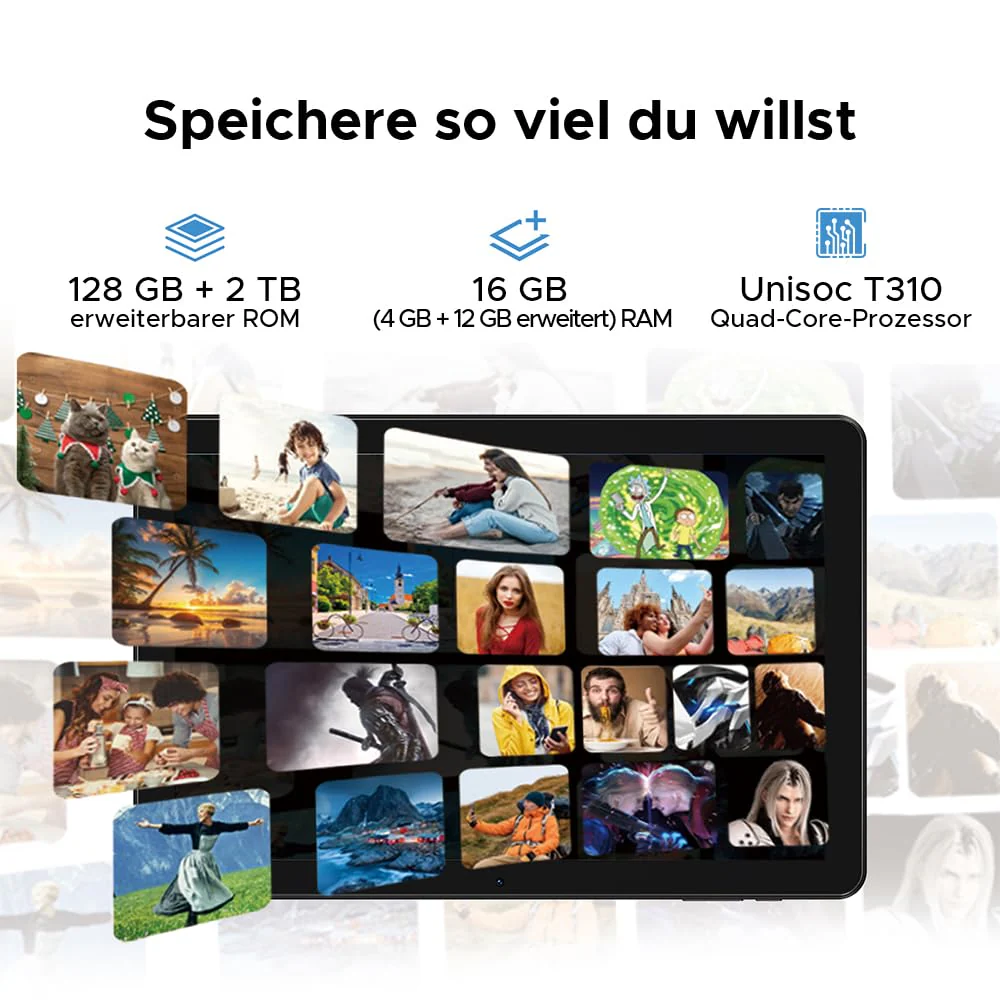 DOOGEE T10W Android 15 Tablet 10 Zoll, Tablet mit SIM Card Slot, 16GB RAM +128GB ROM (2TB TF), 8000mAh, HD Display, Tablets mit Tastatur und Stift, Maus, Hülle, 4G LTE/WiFi 5/OTG/Widevine L1/Face ID - Image 10