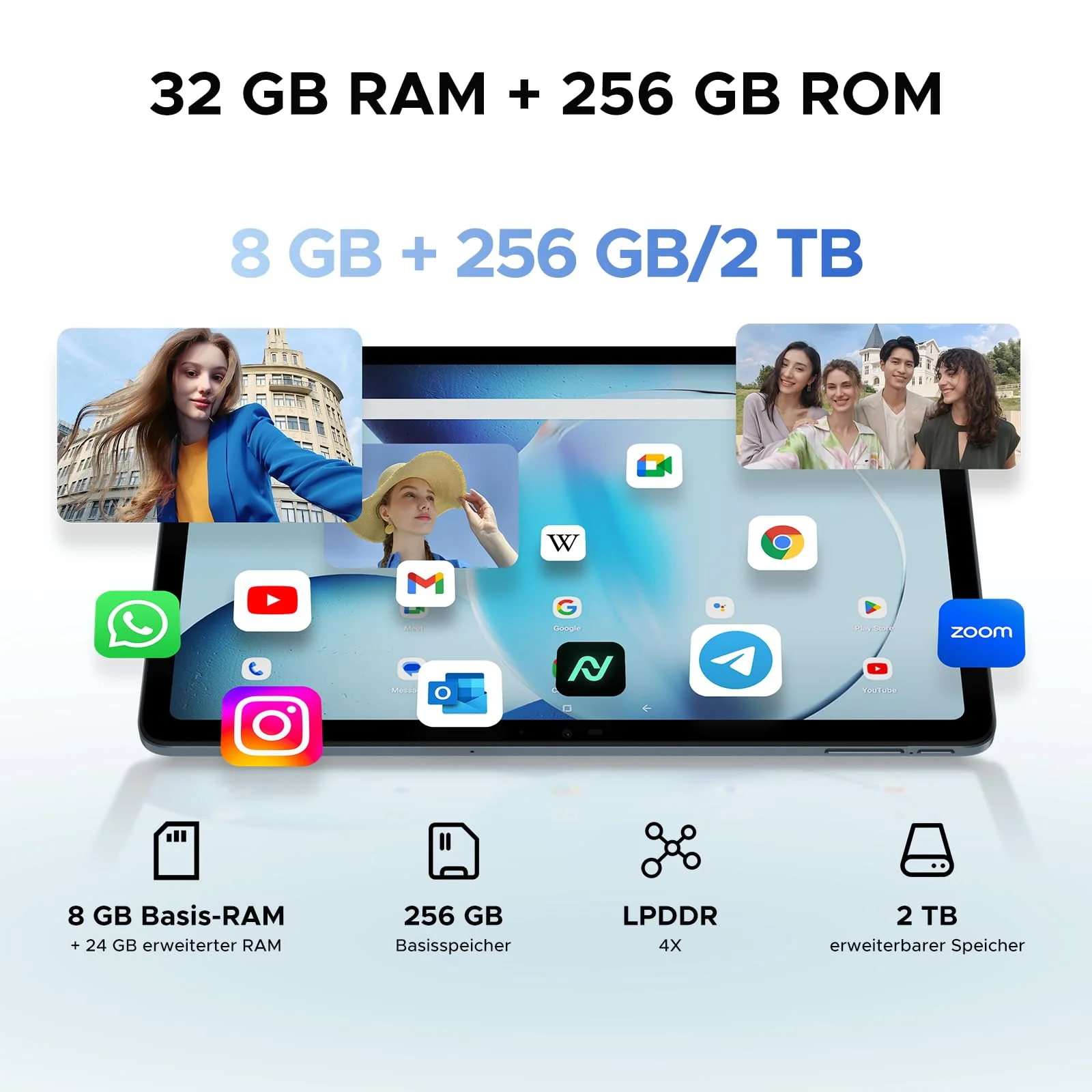 DOOGEE T36 Tablet 12 Zoll Android 15, 32 GB+256 GB/2 TB TF T620 Octa-Core, 2,4K 90 Hz Display, 8800 mAh, Gaming Tablet mit SIM Card Slot, 4G LTE, Bluetooth 5.0+5G WiFi, Metallgehäuse - Schwarz - Image 5