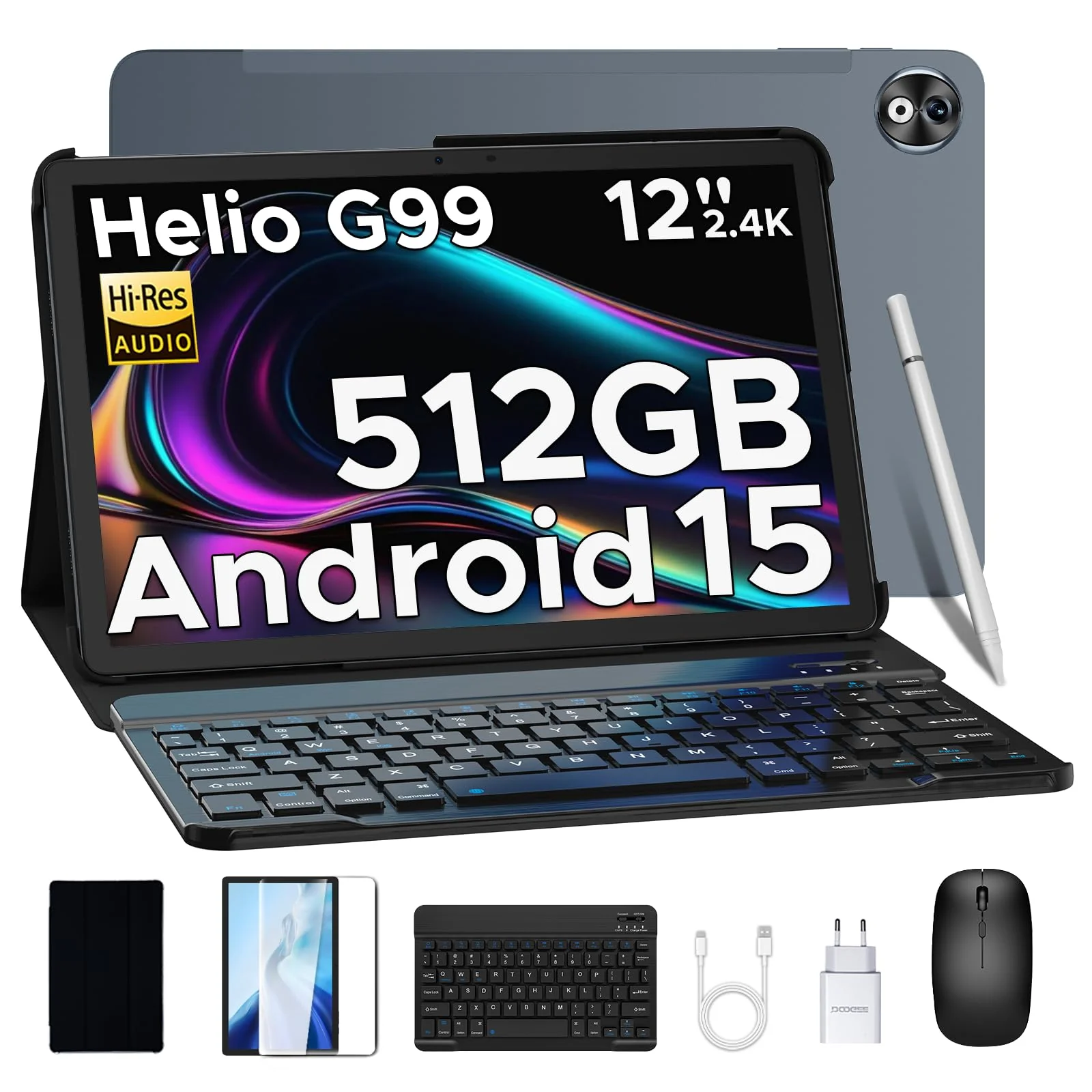 DOOGEE T40 PRO Android 15 Tablet 12 Zoll – 2025 Neues Tablet mit Tastatur/Stift/Maus/Hülle, Helio G99, 10800 mAh, 20(8+12) GB RAM +512GB ROM(2TB TF), 2.4K Display, 16MP, 4G LTE, Dual SIM, Octa-Core