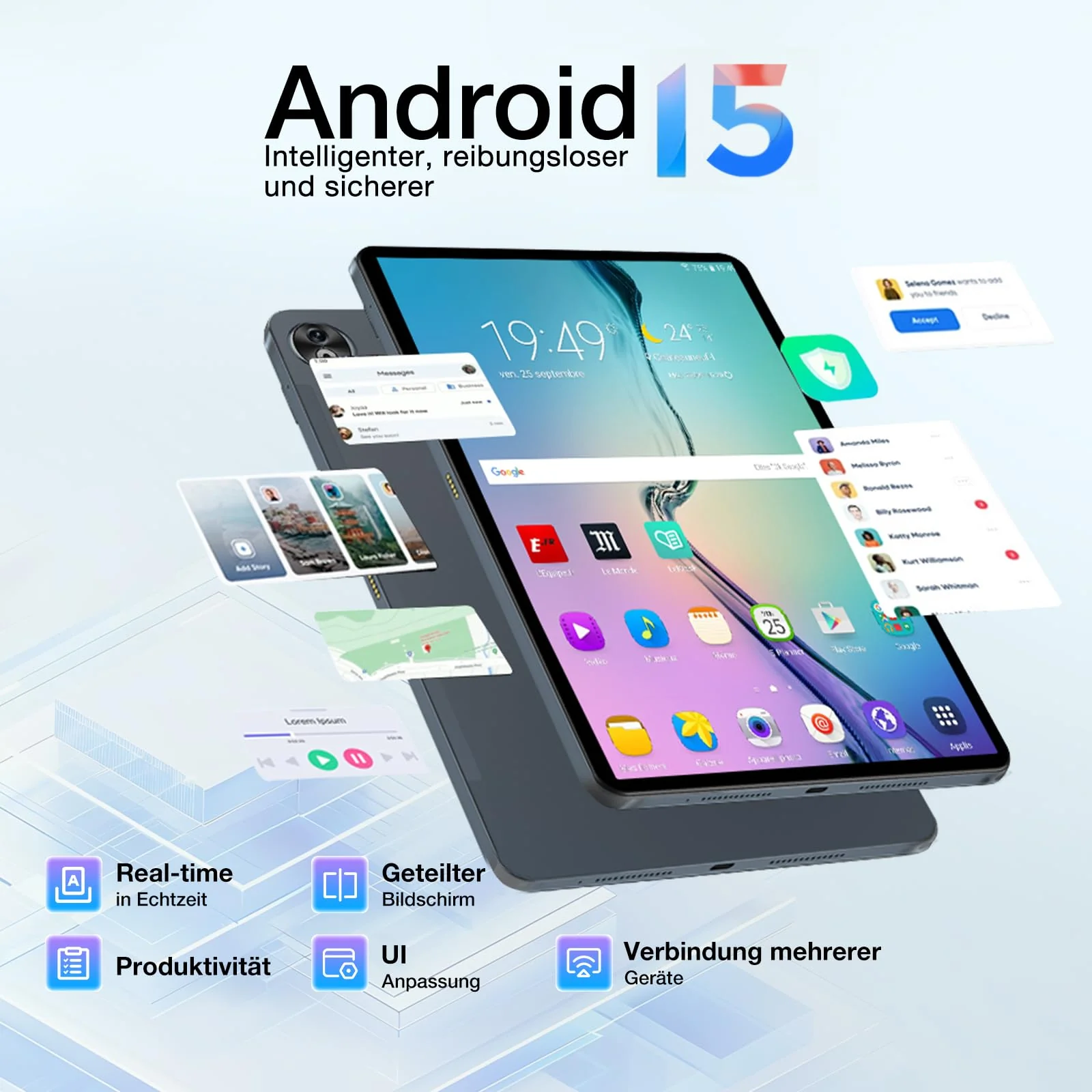 DOOGEE T40 PRO Android 15 Tablet 12 Zoll – 2025 Neues Tablet mit Tastatur/Stift/Maus/Hülle, Helio G99, 10800 mAh, 20(8+12) GB RAM +512GB ROM(2TB TF), 2.4K Display, 16MP, 4G LTE, Dual SIM, Octa-Core - Image 4