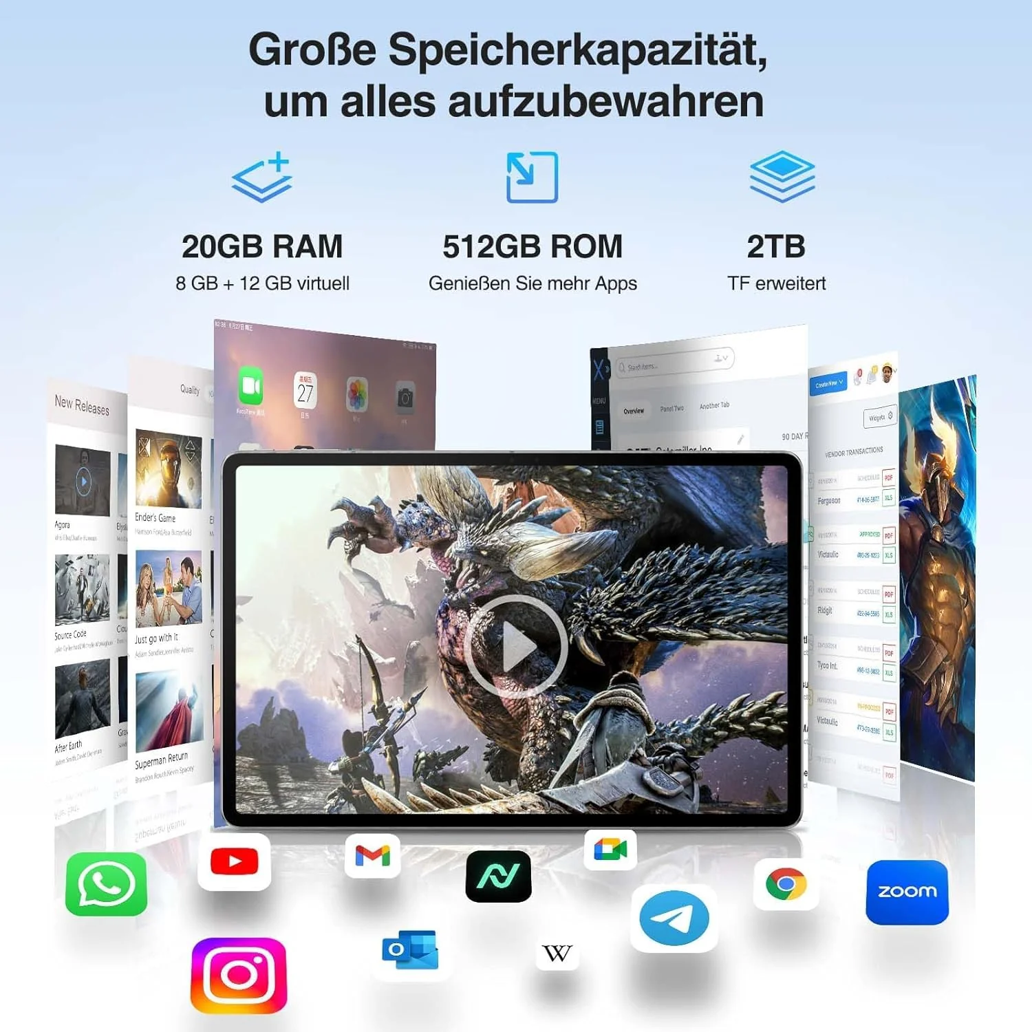 DOOGEE T40 PRO Android 15 Tablet 12 Zoll – 2025 Neues Tablet mit Tastatur/Stift/Maus/Hülle, Helio G99, 10800 mAh, 20(8+12) GB RAM +512GB ROM(2TB TF), 2.4K Display, 16MP, 4G LTE, Dual SIM, Octa-Core - Image 8