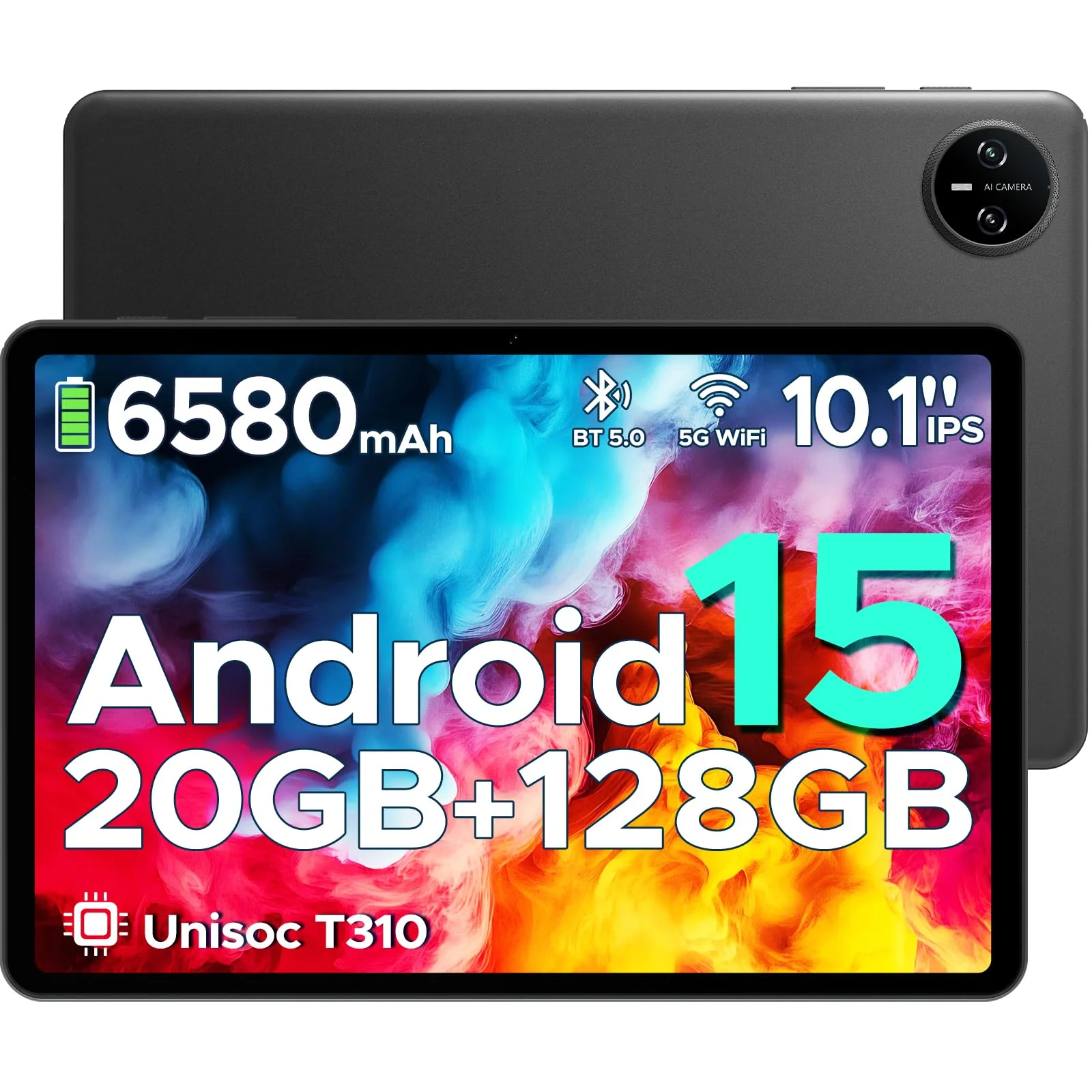 DOOGEE Tab A9 Pro Android 15 Tablet 10 Zoll, 20GB RAM+128GB ROM(2TB TF) Android Tablet, 10,1" HD IPS Display Gaming Tablet, 6580mAh, Unisoc T310, 8MP AI Camera, 5 WiFi/GMS/Face ID/BT 5.0/3,5mm Jack