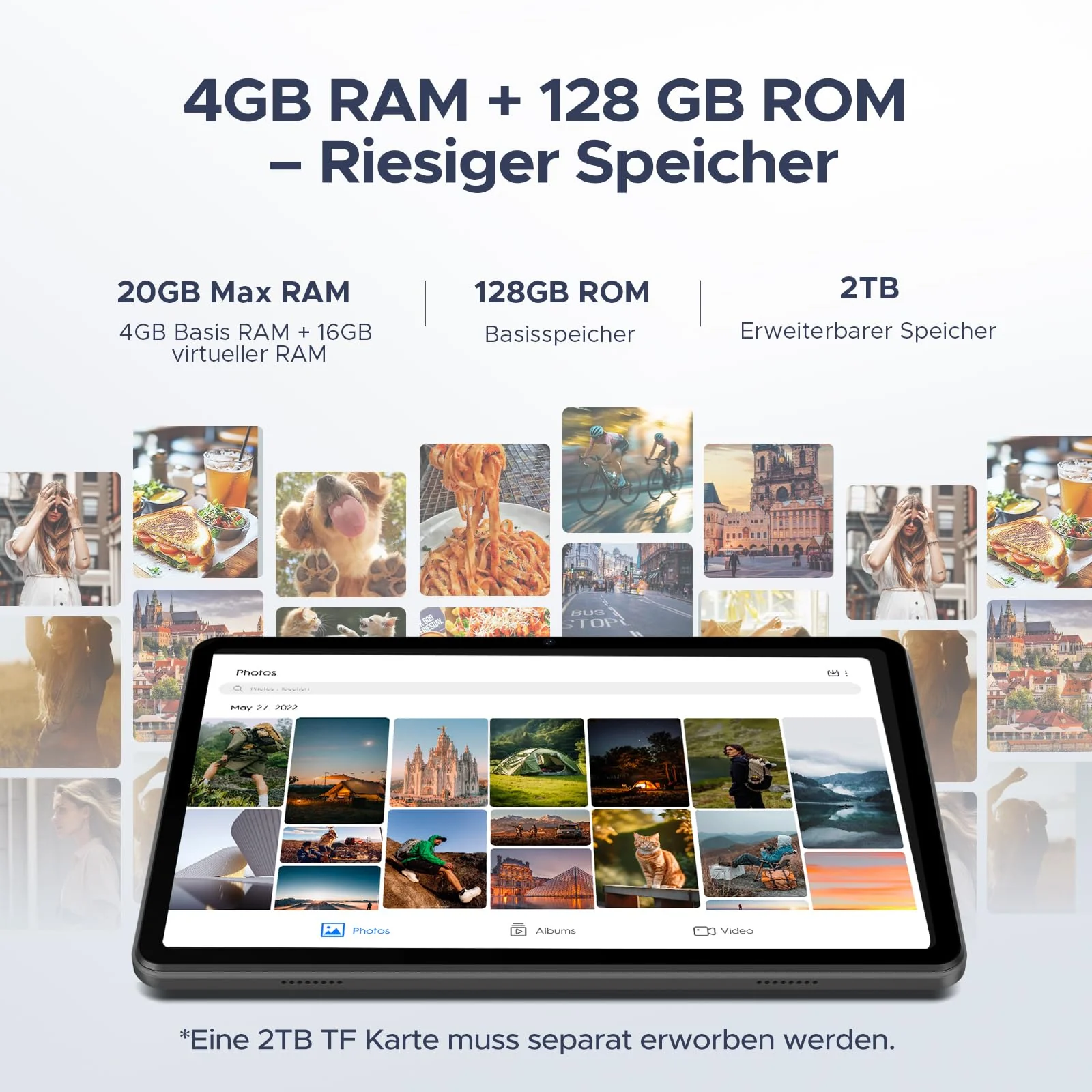 DOOGEE Tab A9 Pro Android 15 Tablet 10 Zoll, 20GB RAM+128GB ROM(2TB TF) Android Tablet, 10,1" HD IPS Display Gaming Tablet, 6580mAh, Unisoc T310, 8MP AI Camera, 5 WiFi/GMS/Face ID/BT 5.0/3,5mm Jack - Image 9