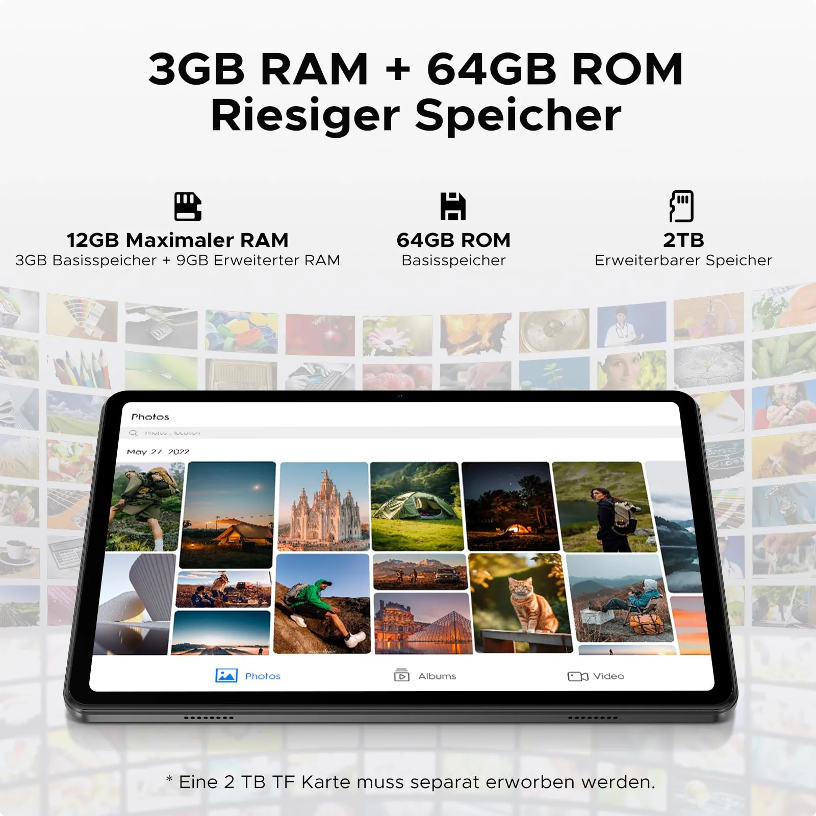 DOOGEE Tab A9 Tablet 10 Zoll Android 15, Tablet mit Tastatur/Stift/Maus/Hülle, 12GB RAM+64GB ROM(TF 2TB), 6580mAh, Unisoc T310, Dual Speaker, 5G WiFi, HD IPS Display, 8MP, GMS, BT5.0, 3.5mm, Face ID - Image 7