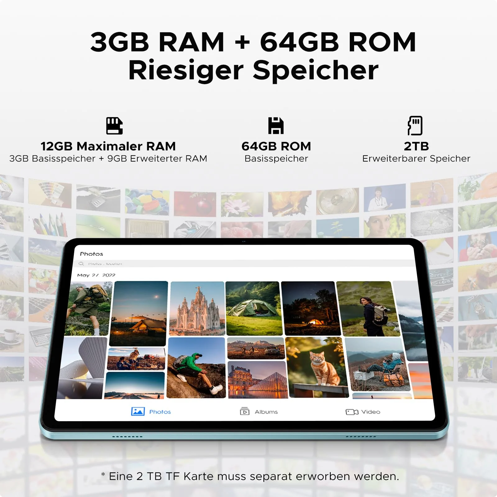 DOOGEE Tab A9 Tablet 10 Zoll Android 15, Tablet mit Tastatur/Stift/Maus/Hülle, 12GB RAM+64GB ROM(TF 2TB), 6580mAh, Unisoc T310, Dual Speaker, 5G WiFi, HD IPS Display, 8MP, GMS, BT5.0, 3.5mm, Face ID - Image 7