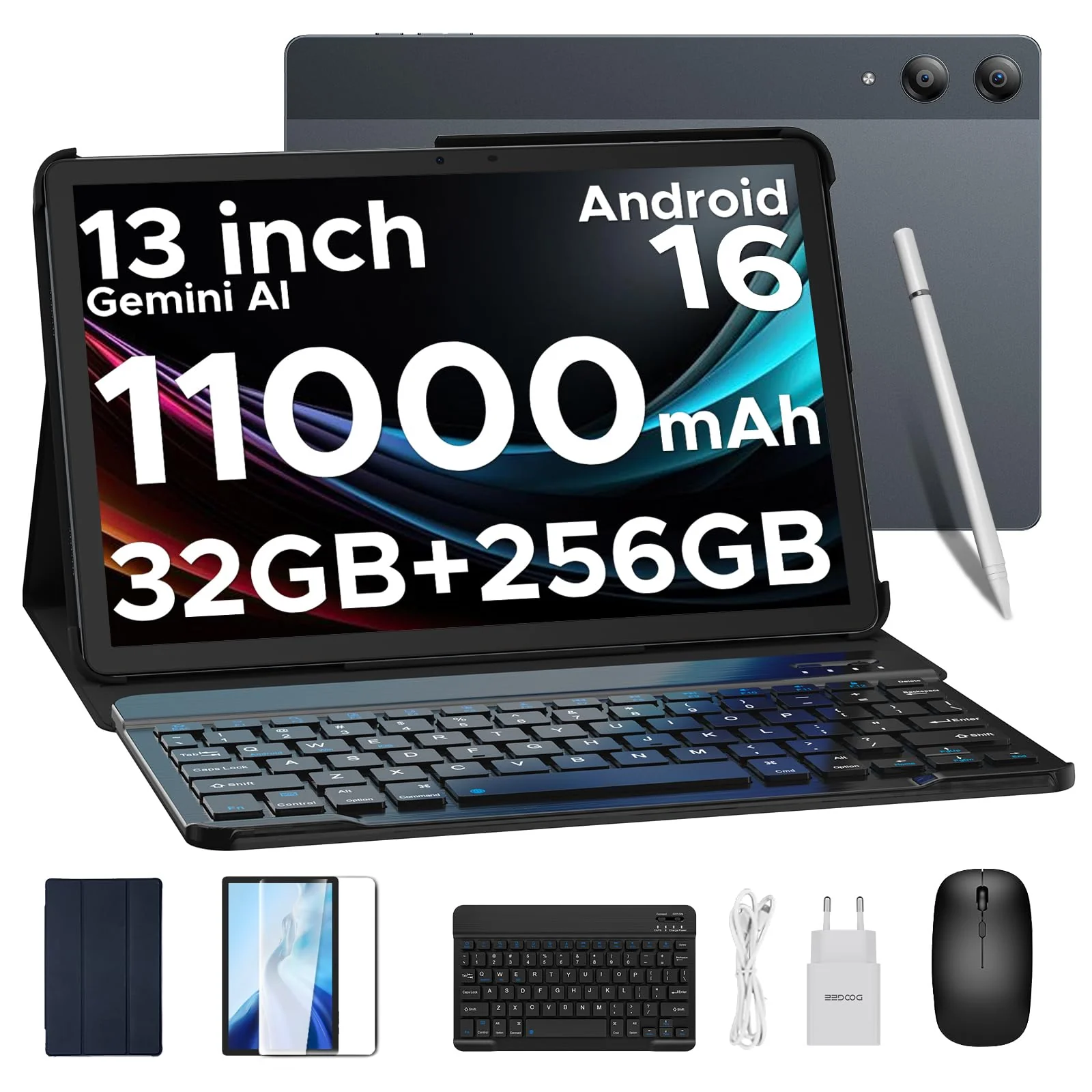 DOOGEE Tab E3 Pro Android 16 Tablet 13 Zoll, 32 GB+256 GB/2TB TF, Helio G100, 11000mAh 18W, FHD+ 90Hz Gaming Tablet mit SIM Card Slot,13MP+8MP, Tablets mit Tastatur und Stift, Maus, Hülle, Gemini AI