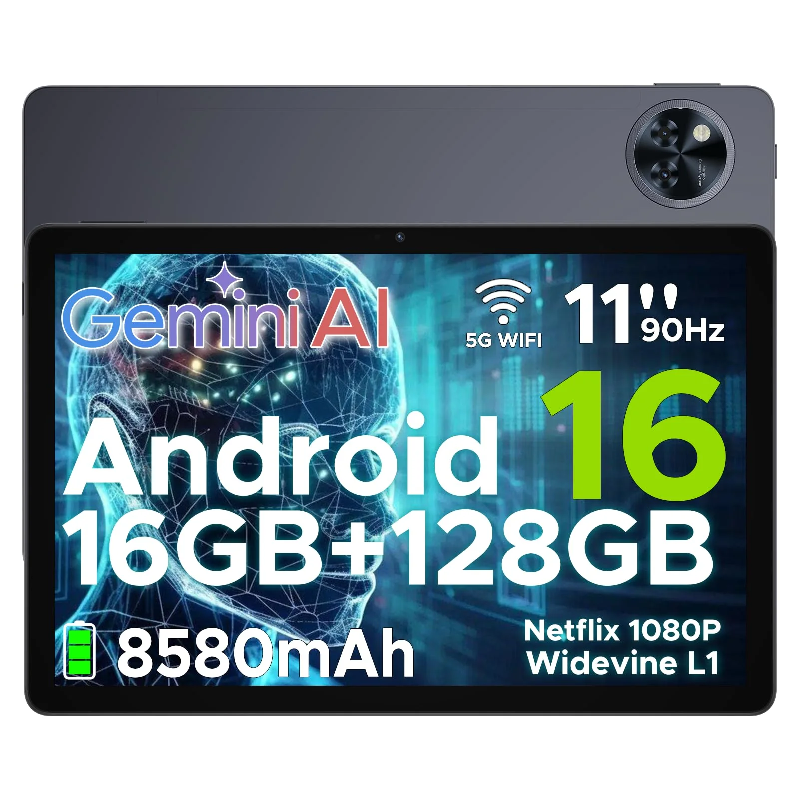 DOOGEE U11 Android 16 Tablet 11 Zoll Gemini AI 16GB RAM +128GB ROM (2TB TF) 8580mAh Gaming Tablet Unisoc T7200 Octa-Core 13MP+5MP Tablets PC 2.4G+5G WLAN GMS/ WidevineL1/ 3.5mm Audio/GPS/Face ID/OTG