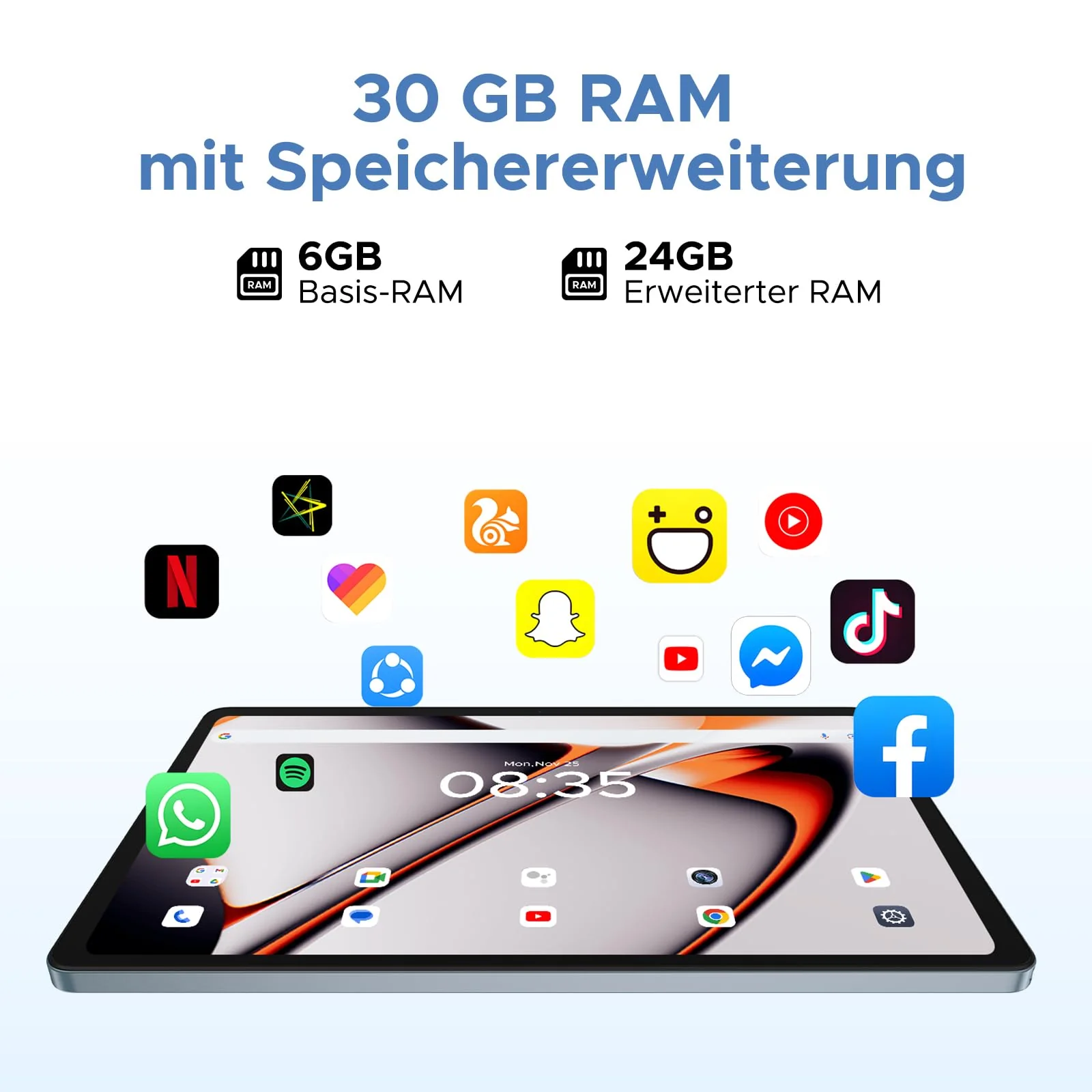 DOOGEE U11 Pro Android 15 Tablet 11 Zoll, 30GB RAM+256GB ROM (2TB TF) 8580mAh,90-Hz-Display, Unisoc T7200 Octa Core Tablet PC, 13MP+5MP, 5G WiFi/Widevine L1/ GPS/Face ID/OTG [Grau] - Image 6