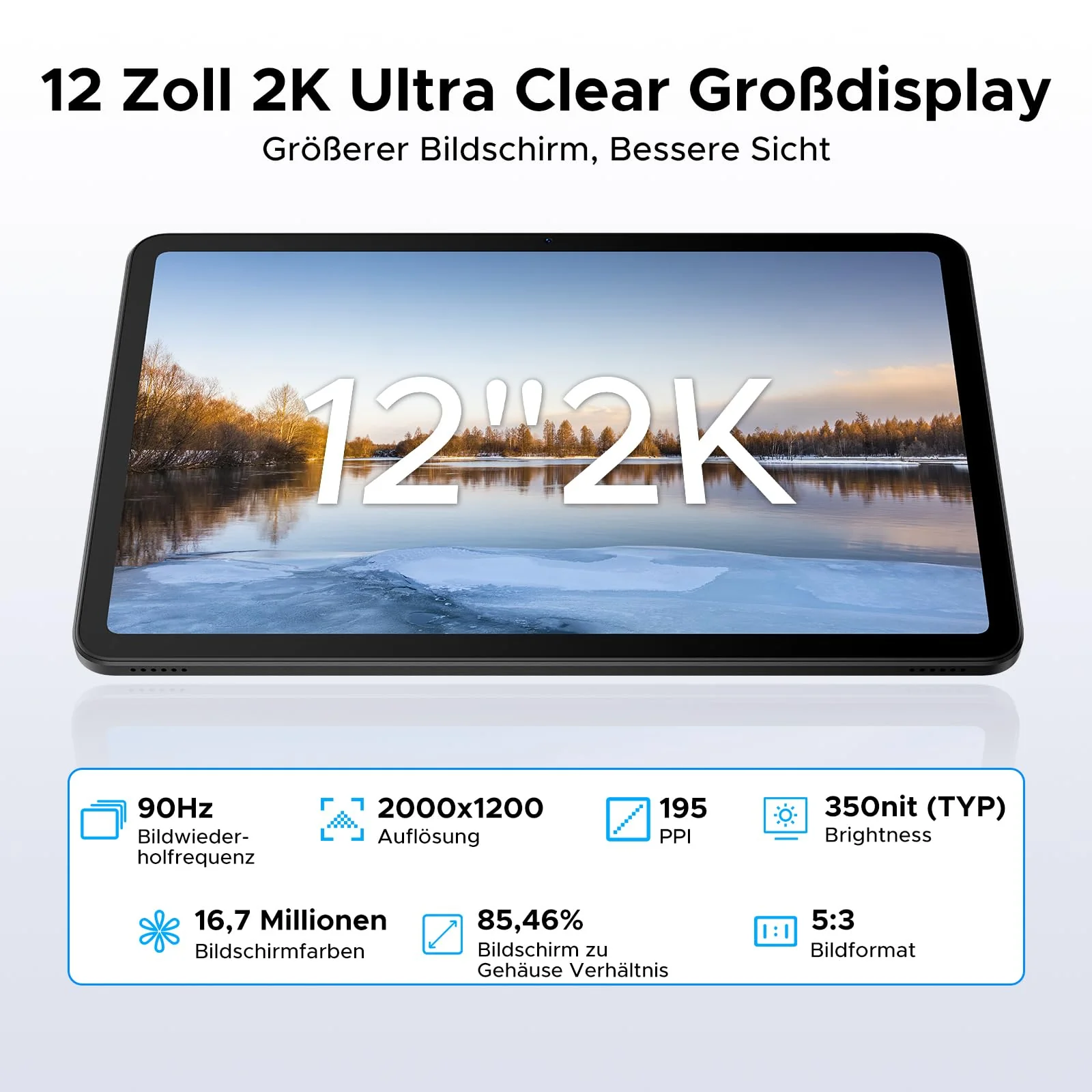 DOOGEE U12 Android 16 Tablet 12 Zoll, 9000mAh, 90Hz Display, Gemini AI, UNISOC T7255 Octa Core Tablet PC, 24GB RAM+128GB ROM (2TB), 13MP+8MP, 7,8mm Ultradünn, WiFi 5/Widevine L1/ GPS/Face ID/OTG/FM - Image 8