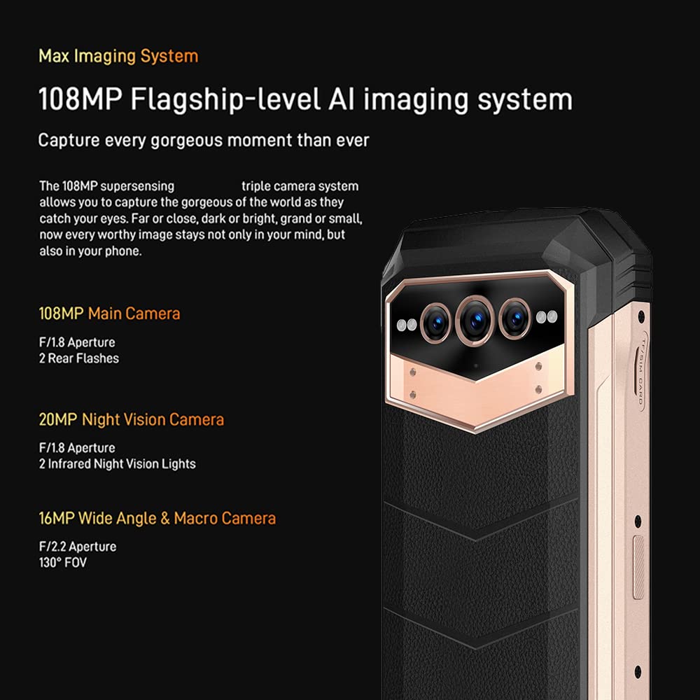 DOOGEE VMAX (2023) 5G Smartphone ohne Vertrag, 22000mAh Akku, 20GB + 256GB, Dimensity 1080 Octa Core, 108MP Kamera (20MP Infrarot) + 16MP + 32MP, Android 12 6.58 Zoll Simlockfreie Handys Schwarz - Image 4