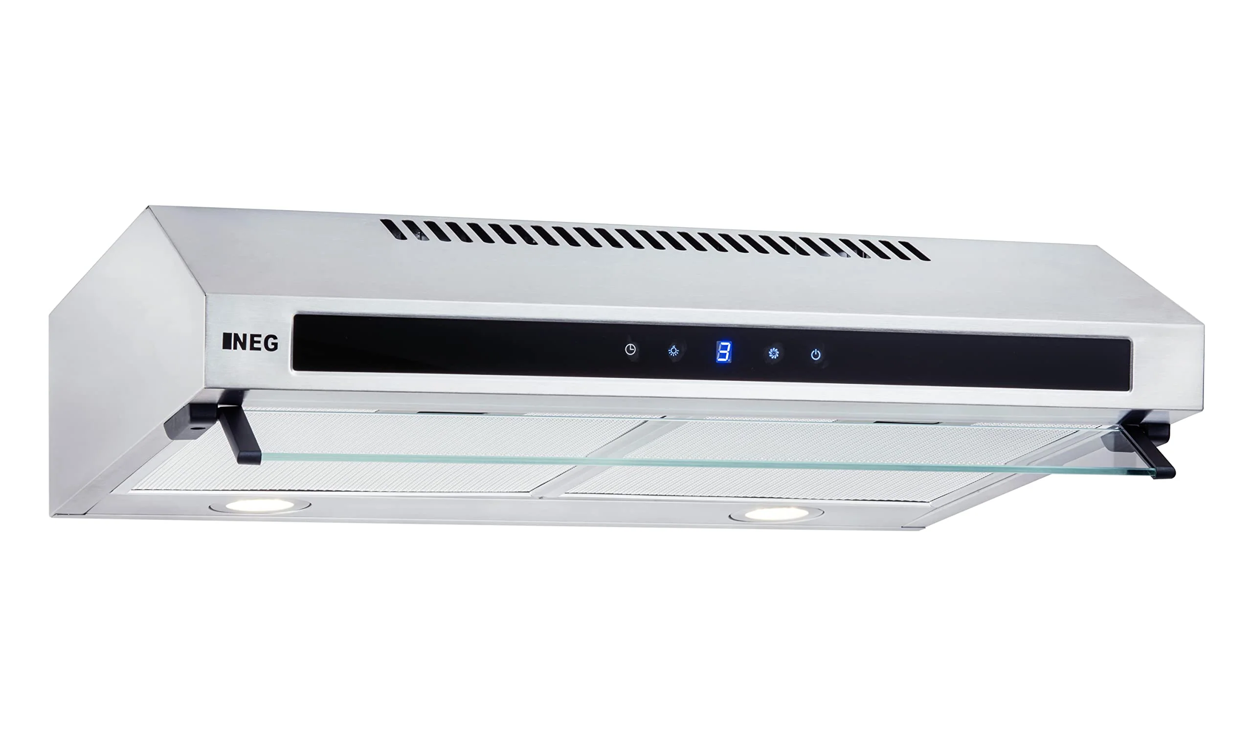 Doppelmotor Design Unterbau-Dunstabzugshaube NEG15-TDLS+ (Edelstahl, silber), Glas-Front mit Sensor Touch, 384 m³/h Umwälzleistung, Nachlauffunktion, Abluft und Umluftbetrieb - Image 9