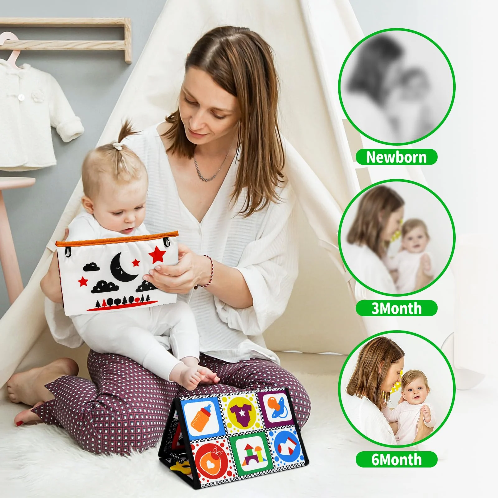Dr.Rapeti Baby Spiegel Faltbarer Spielzeug, Kinderspiegel Spielzeug mit Schwarz Weiß Kontrastmuster, Baby Lernspielzeug mit Stoffbuch, Spiegel Kleinkinderziehung - Image 5