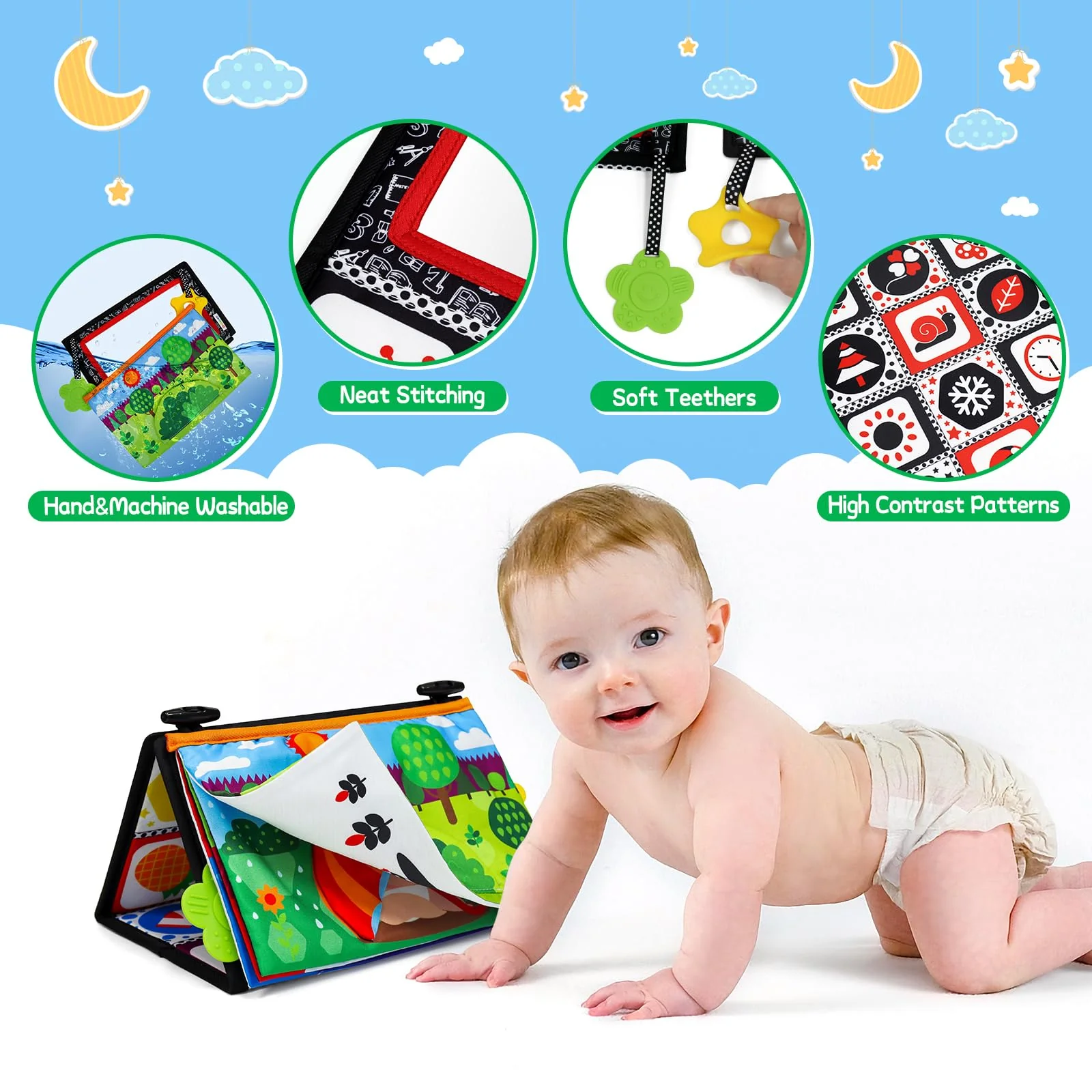 Dr.Rapeti Baby Spiegel Faltbarer Spielzeug, Kinderspiegel Spielzeug mit Schwarz Weiß Kontrastmuster, Baby Lernspielzeug mit Stoffbuch, Spiegel Kleinkinderziehung - Image 6