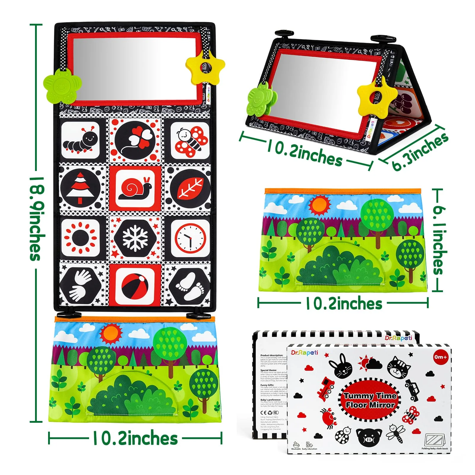 Dr.Rapeti Baby Spiegel Faltbarer Spielzeug, Kinderspiegel Spielzeug mit Schwarz Weiß Kontrastmuster, Baby Lernspielzeug mit Stoffbuch, Spiegel Kleinkinderziehung - Image 7