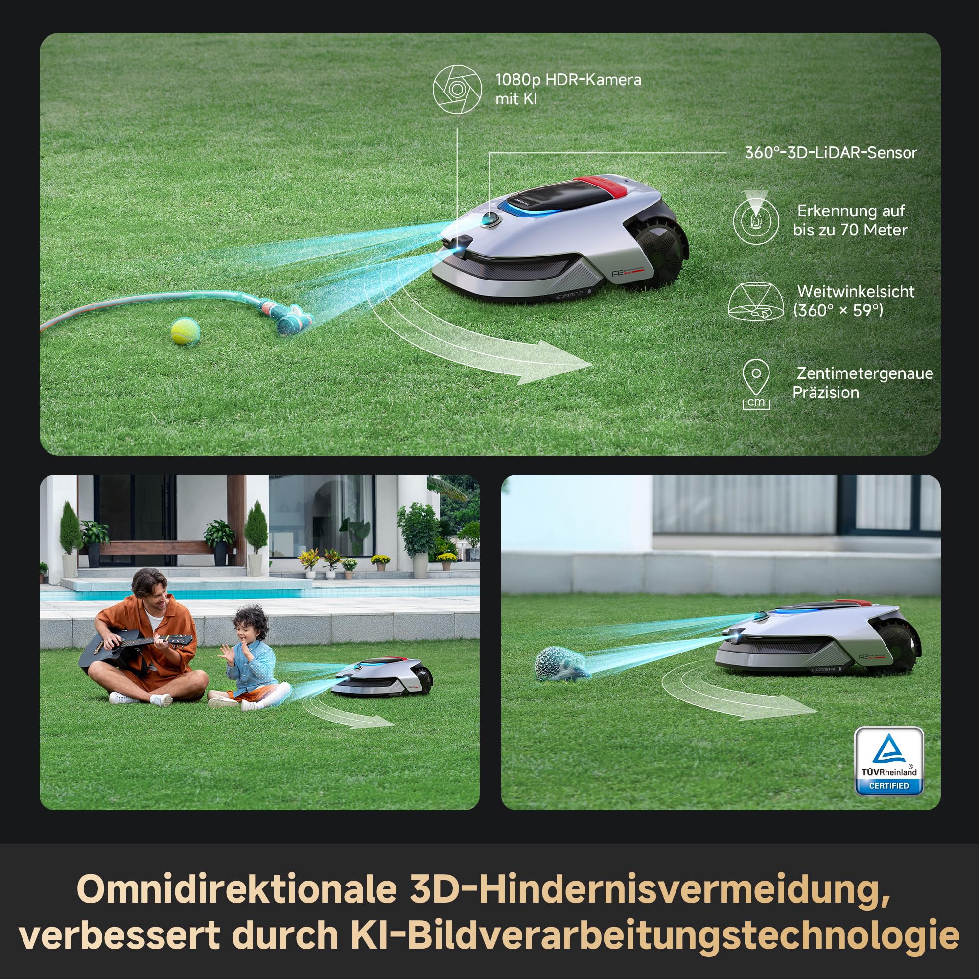 DREAME A2 1200 Mähroboter – kabellos ohne RTK, für Flächen bis zu 1200 m², mit 360° 3D-LiDAR & KI-Vision, Steigfähigkeit bis zu 50% (26,5°), u-förmiger Mähpfad, 5 cm EdgeMaster-Präzisionsschnitt - Image 5