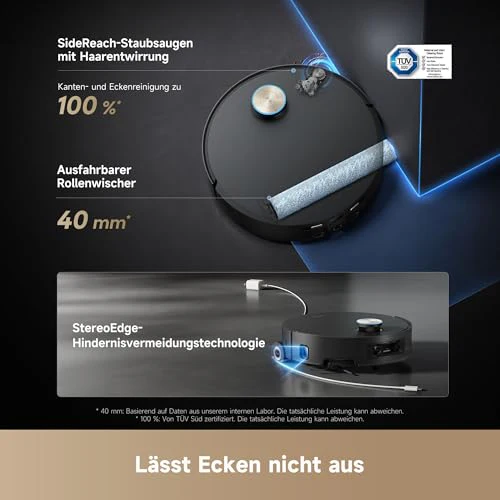 dreame Aqua10 Ultra Roller Complete Saugroboter mit Wischfunktion, 30.000Pa Saugkraft, 8 cm Hindernisfreiheit, Selbstreinigung der Rollen, automatisches Entleeren, intelligente Sprachsteuerung Schwarz - Image 3