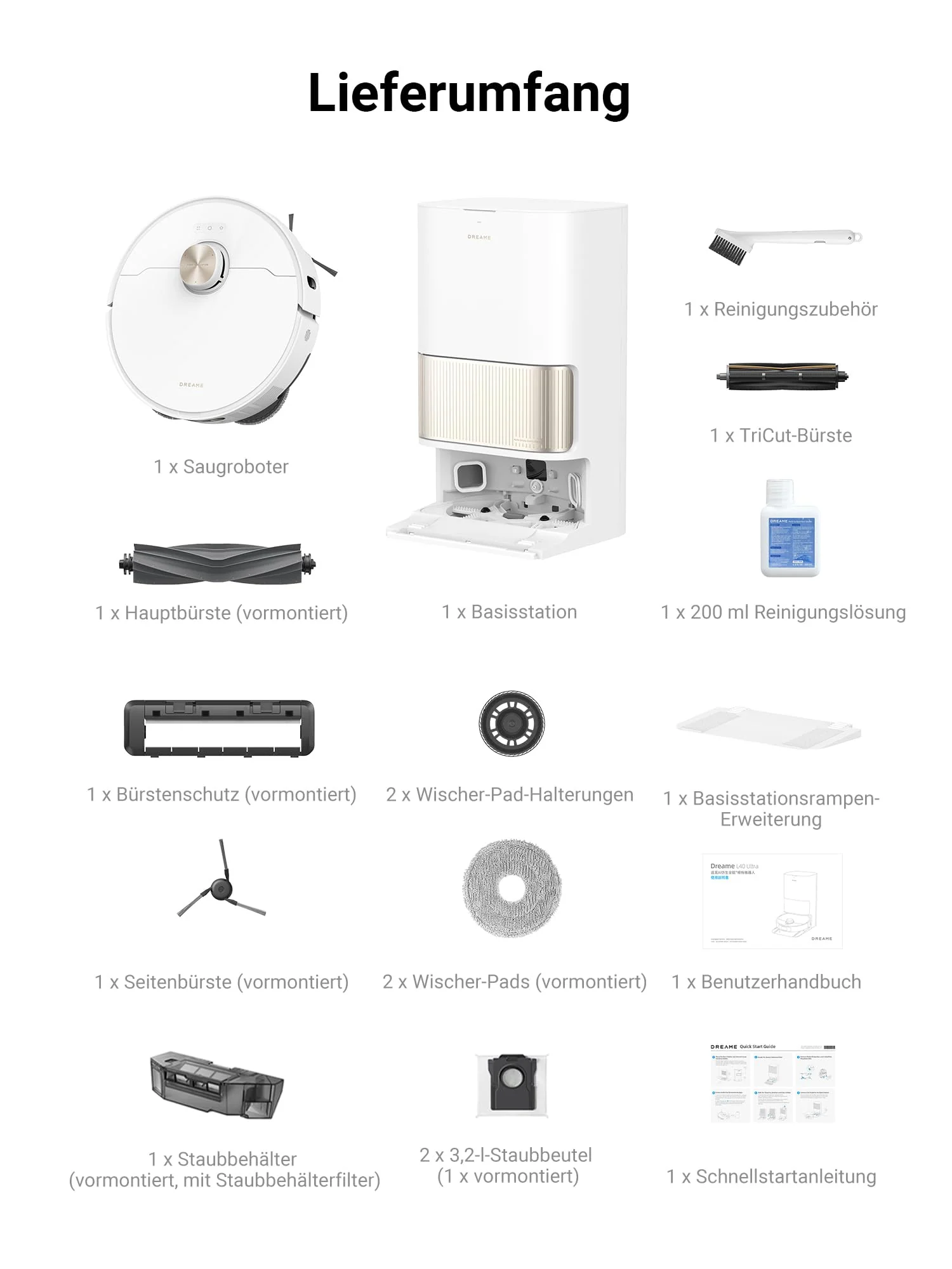 DREAME L40 Ultra Saugroboter mit Wischfunktion und Hebarem Wischmopp, ausziehbarer und anhebbarer Seitenbürste, 11.000 Pa Saugleistung, 65 °C Selbstreinigung von Mopp und Waschbrett - Image 2