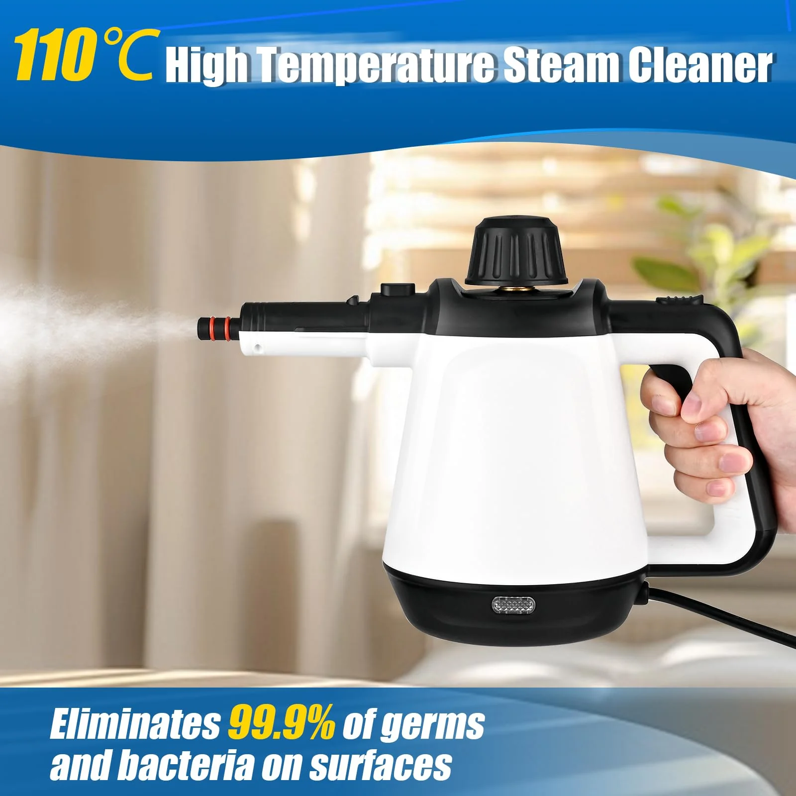 Dreamhigh® Dampfreiniger Boden 430ml, 1200W 3,5 Bar Dampfreiniger für Alles mit 9 Zubehör, Hochdruck-Dampfreinigung, zum Reinigen von Böden, Autos und Küchen-mit Arbeitsleuchte - Image 7