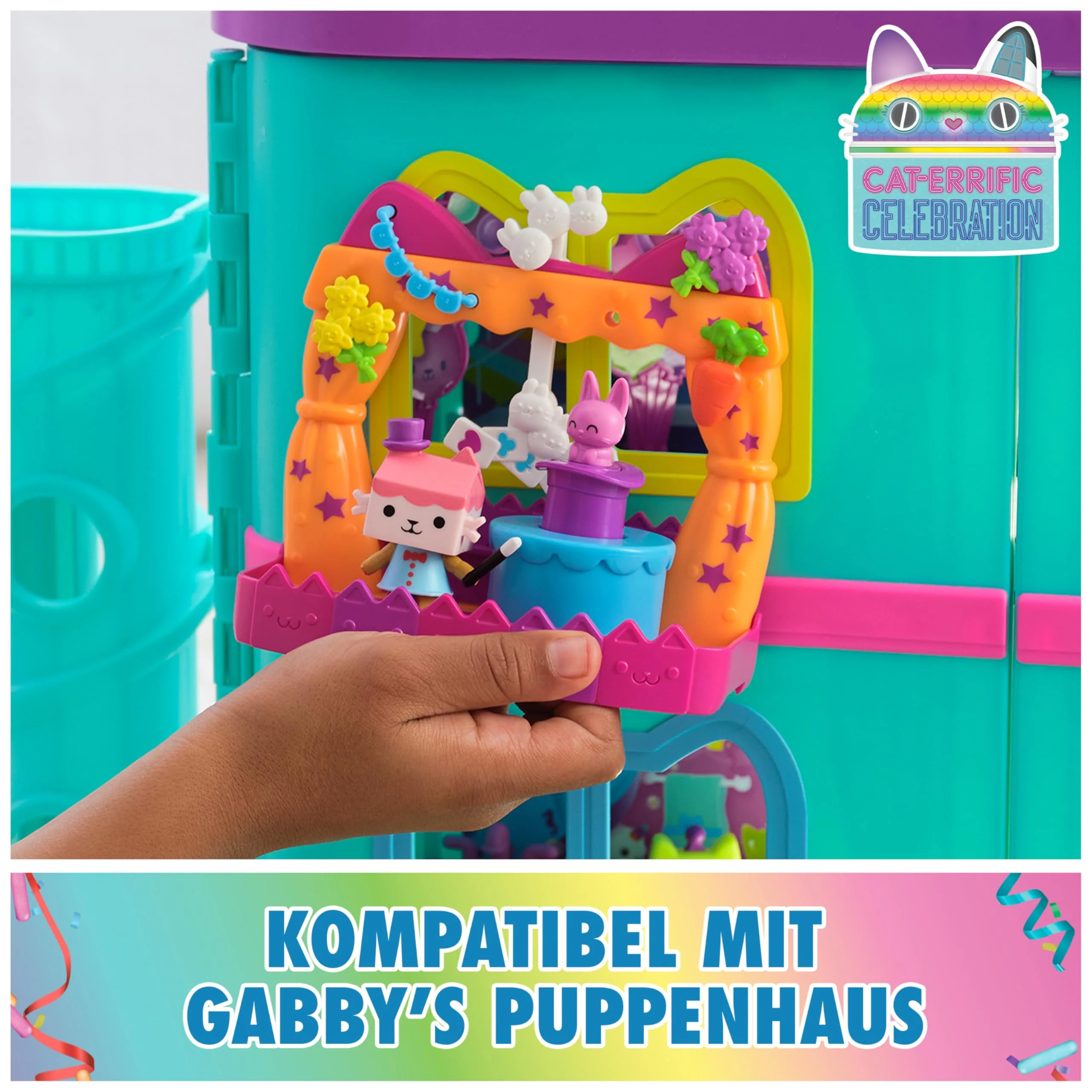 DREAMWORKS GABBY'S DOLLHOUSE - Balkon-Spielset Baby Box Talentwettbewerb, 8-teiliges Set mit Katzenfigur und Zubehörteilen, ab 3 Jahren - Image 8