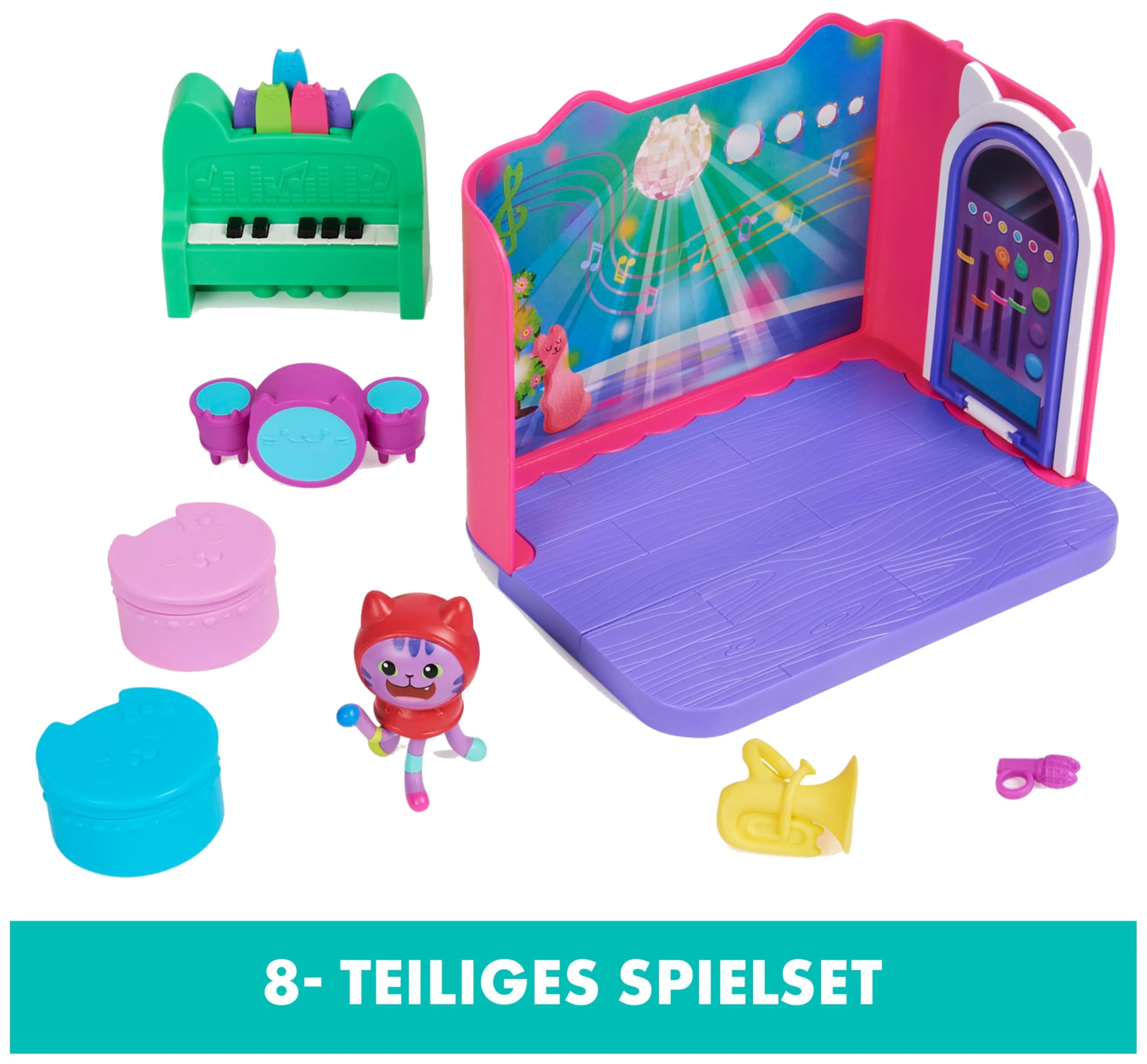 DREAMWORKS GABBY'S DOLLHOUSE - Deluxe Raum, Groovy Music Room, Musikzimmer mit DJ Katzenminze, 2 Möbelstücken und 2 Überraschungsboxen mit Zubehörteilen, ab 3 Jahren - Image 10