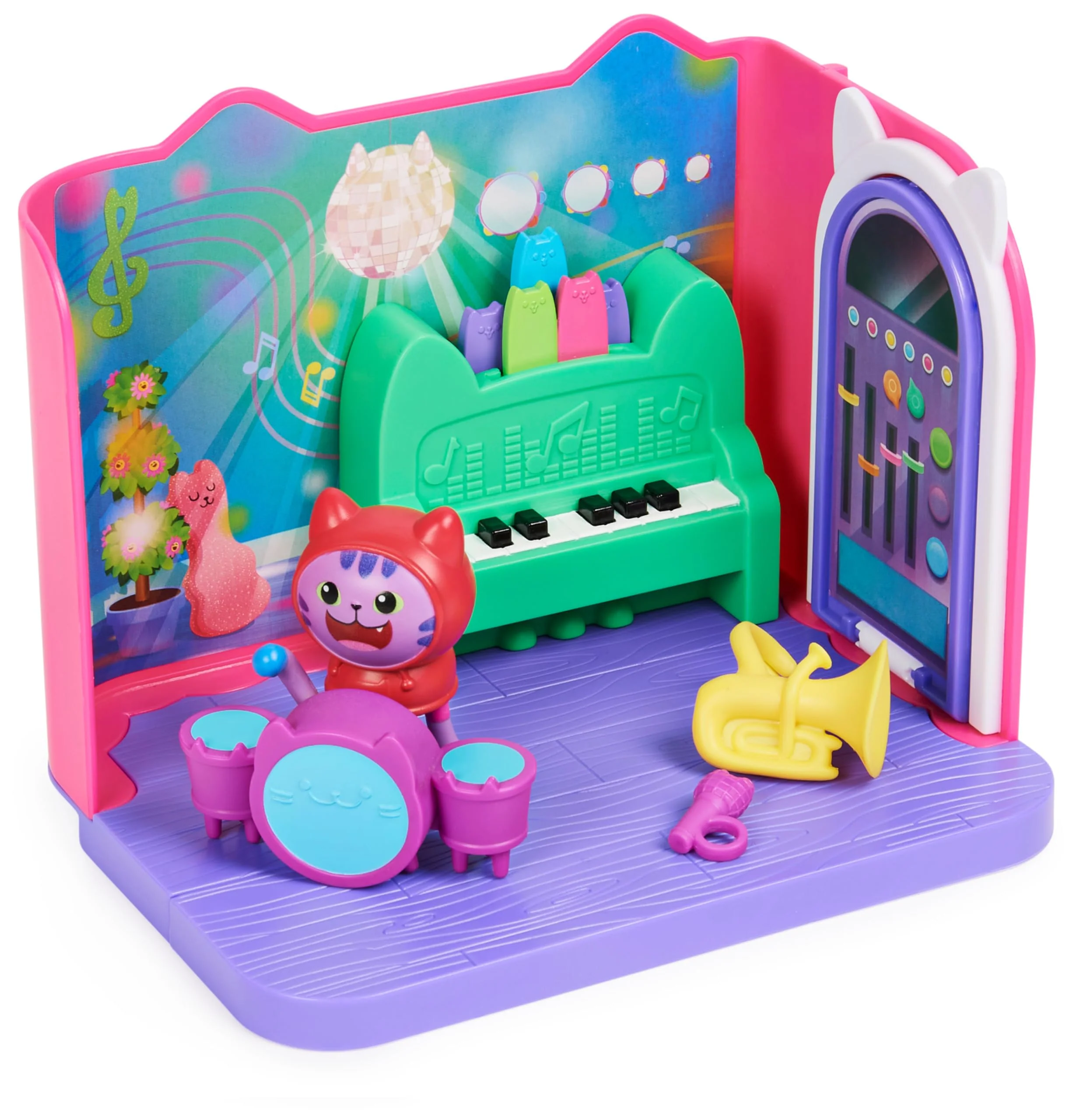 DREAMWORKS GABBY'S DOLLHOUSE - Deluxe Raum, Groovy Music Room, Musikzimmer mit DJ Katzenminze, 2 Möbelstücken und 2 Überraschungsboxen mit Zubehörteilen, ab 3 Jahren - Image 7