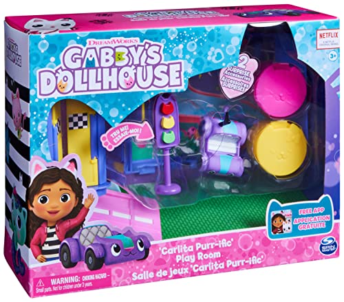 DREAMWORKS GABBY'S DOLLHOUSE - Deluxe Raum, Purr-ific Play Room, Spielzimmer mit Carlita Spielzeugauto, 2 Möbelstücken und 2 Überraschungsboxen mit Zubehörteilen, geeignet für Kinder ab 3 Jahren - Image 2