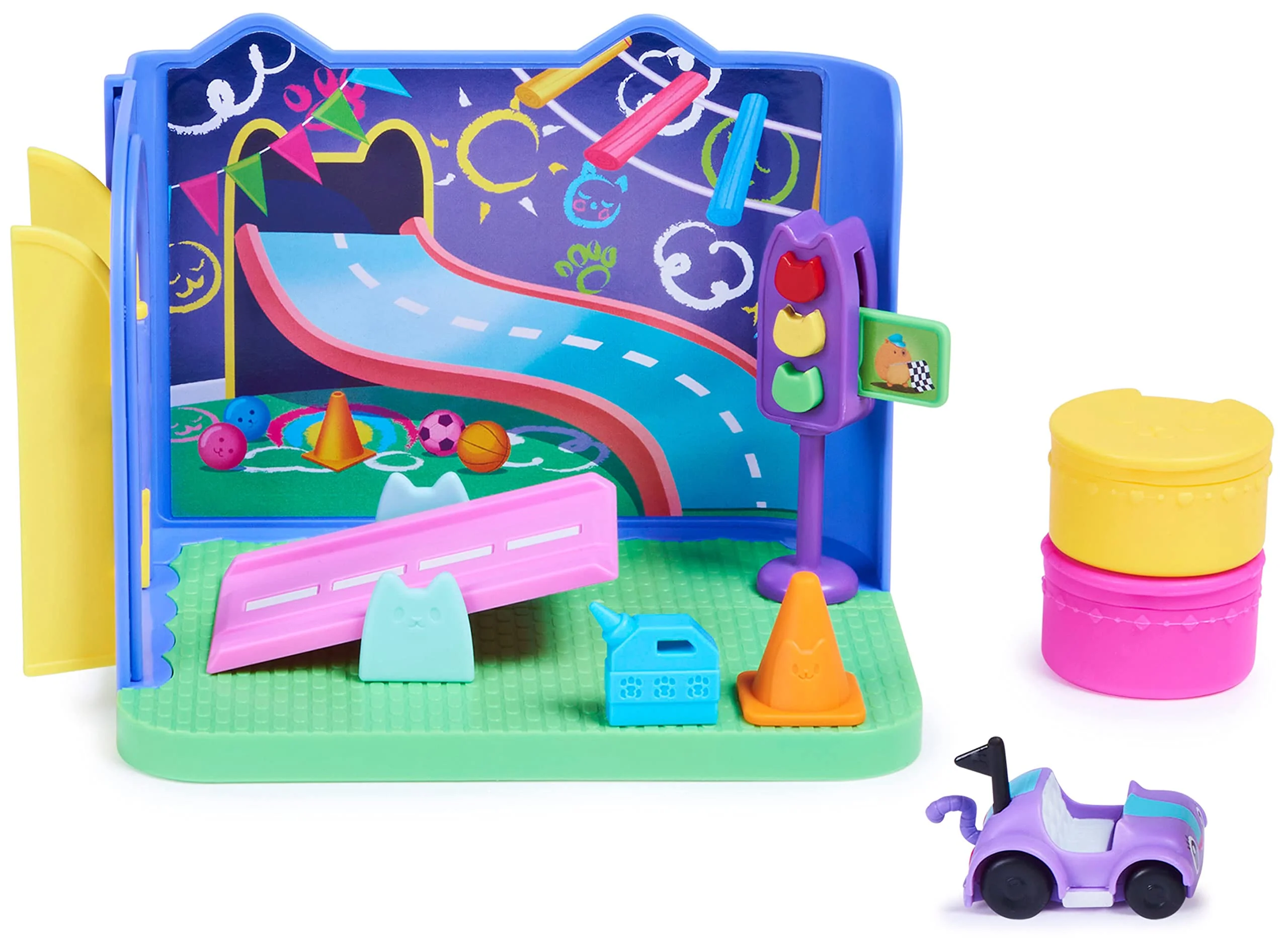 DREAMWORKS GABBY'S DOLLHOUSE - Deluxe Raum, Purr-ific Play Room, Spielzimmer mit Carlita Spielzeugauto, 2 Möbelstücken und 2 Überraschungsboxen mit Zubehörteilen, geeignet für Kinder ab 3 Jahren - Image 4