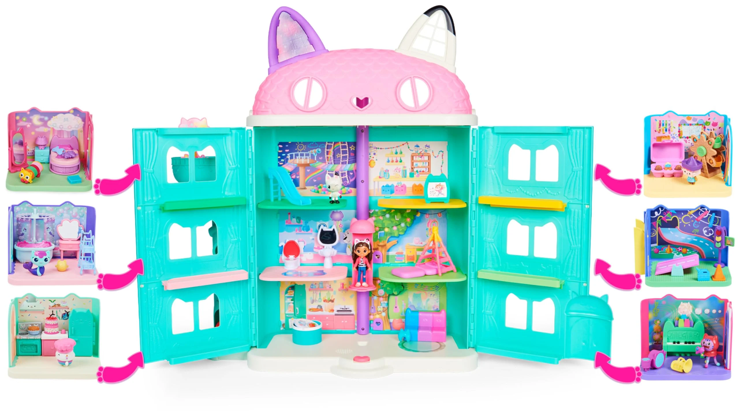 DREAMWORKS GABBY'S DOLLHOUSE - Deluxe Raum, Sweet Dreams, Schlafzimmer mit Kuschelkatze (engl. Pillow Cat), 3 Möbelstücken und 2 Überraschungsboxen mit Zubehörteilen, geeignet für Kinder ab 3 Jahren - Image 6