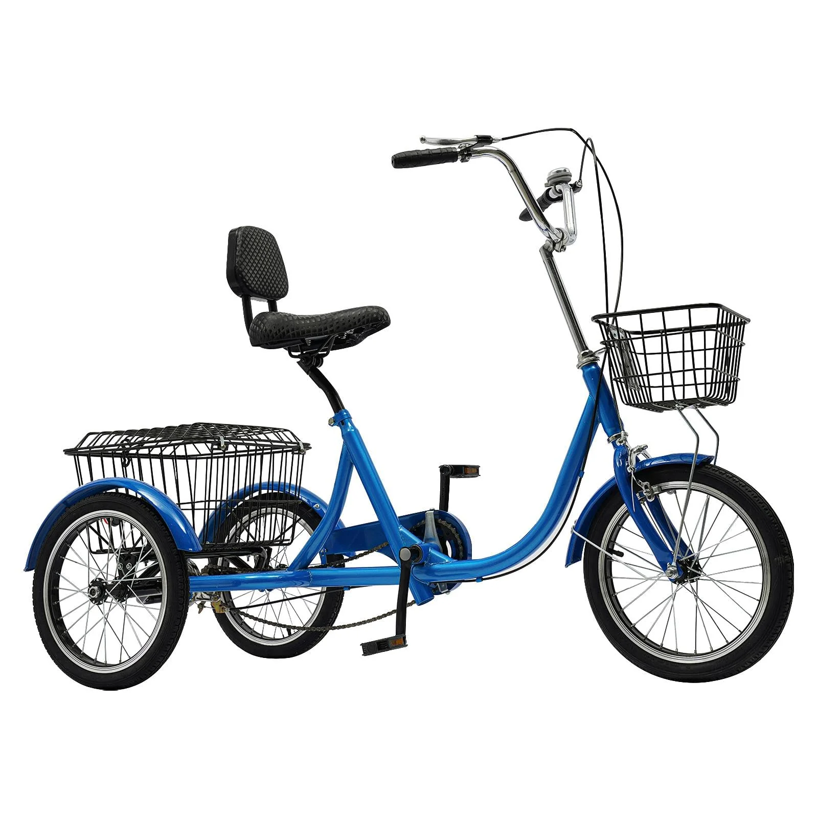Dreirad für Erwachsene, 16 Zoll 3 Räder Fahrrad, Kohlenstoffstahl Erwachsenendreirad, Cruise Bikes mit Rücklicht & Klingel, Trike Bike für Männer und Frauen von 140-170cm, Max.150kg (Blau) - Image 3