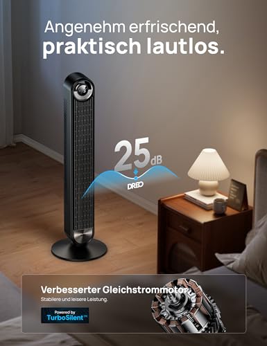 DREO 25 dB Leiser Smart Turmventilator, 106cm Höhe 4 Modi 9-Geschwindigkeit Max 7,9m/s 12H Timer 90° Oszillierender Ventilator mit Fernbedienung Sprachsteuerung Kühlung, Cruiser Pro T2S, Schwarz - Image 3