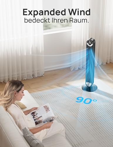 DREO 25 dB Leiser Smart Turmventilator, 106cm Höhe 4 Modi 9-Geschwindigkeit Max 7,9m/s 12H Timer 90° Oszillierender Ventilator mit Fernbedienung Sprachsteuerung Kühlung, Cruiser Pro T2S, Schwarz - Image 4