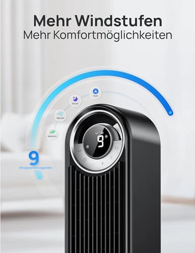 DREO 25 dB Leiser Smart Turmventilator, 106cm Höhe 4 Modi 9-Geschwindigkeit Max 7,9m/s 12H Timer 90° Oszillierender Ventilator mit Fernbedienung Sprachsteuerung Kühlung, Cruiser Pro T2S, Schwarz - Image 6