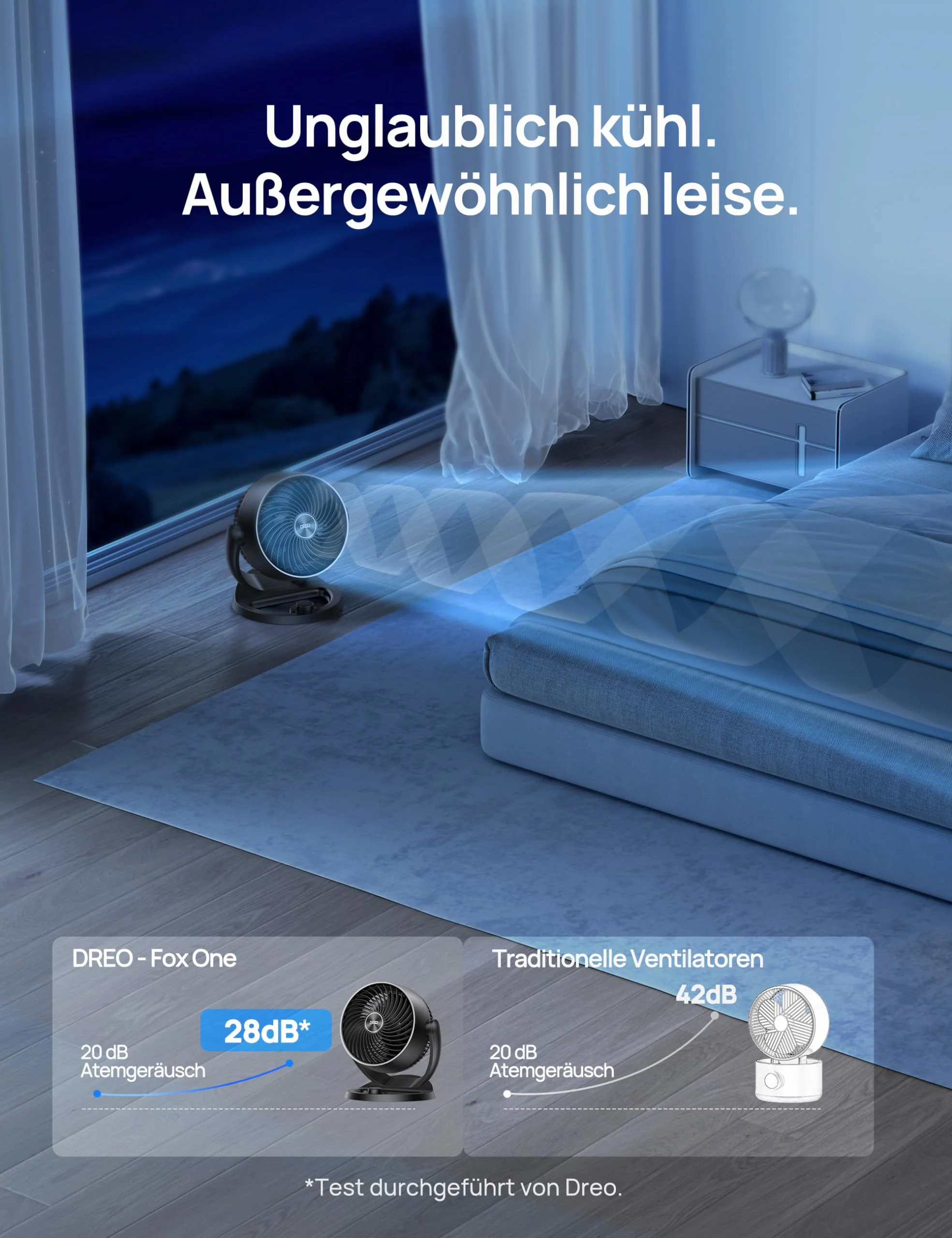 Dreo 28dB Leiser Tischventilator, 21M Windentfernung Ventilator mit Kühlung 3-Geschwindigstufe 120° verstellbar Neigungswinkel Turbo-Luftzirkulator, geeignet für Schlafzimmer Büro, Fox One, Schwarz - Image 3