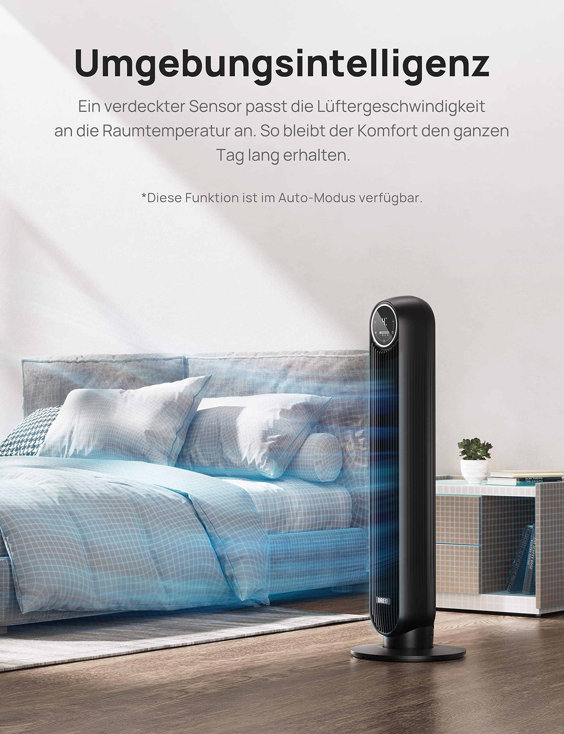 Dreo 28dB Leiser Turmventilator, 7,3m/s Geschwindigkeit 4 Geschwindigstufen 4 Modi 8 Std. Timer 90° oszillierende Ventilatoren mit Kühlung Fernbedienung für Schlafzimmer, Nomad One, Schwarz - Image 2