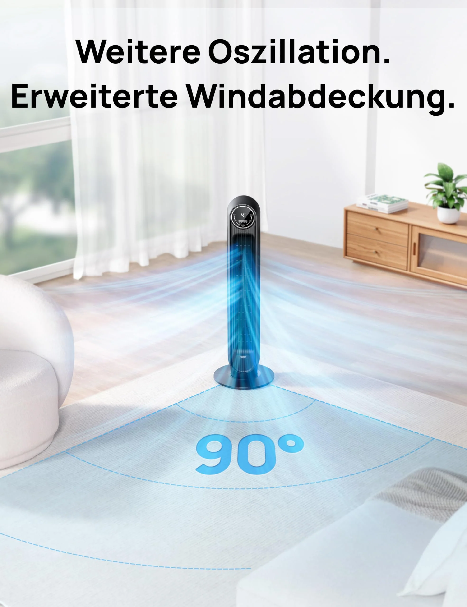 Dreo 28dB Leiser Turmventilator, 7,3m/s Geschwindigkeit 4 Geschwindigstufen 4 Modi 8 Std. Timer 90° oszillierende Ventilatoren mit Kühlung Fernbedienung für Schlafzimmer, Nomad One, Schwarz - Image 3