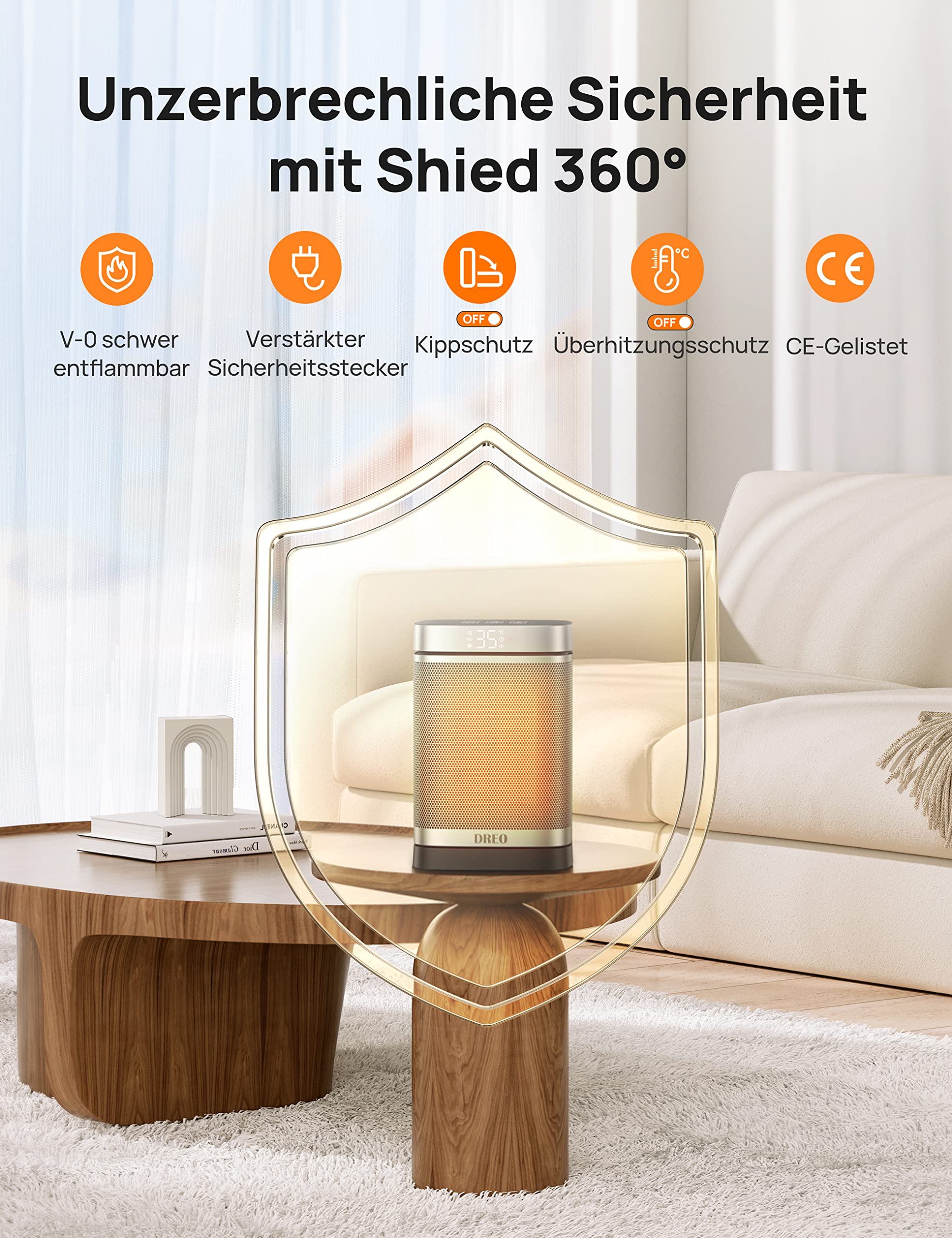 Dreo Heizlüfter Energiesparend Leise, 1500W Heizung Elektrisch mit Fernbedienung, 70° Oszillierend Elektroheizung, 12-Std-Timer, 3 Modus 3 Geschwindigkeit, PTC Keramik Heizlüfter Klein, Atom One - Image 5
