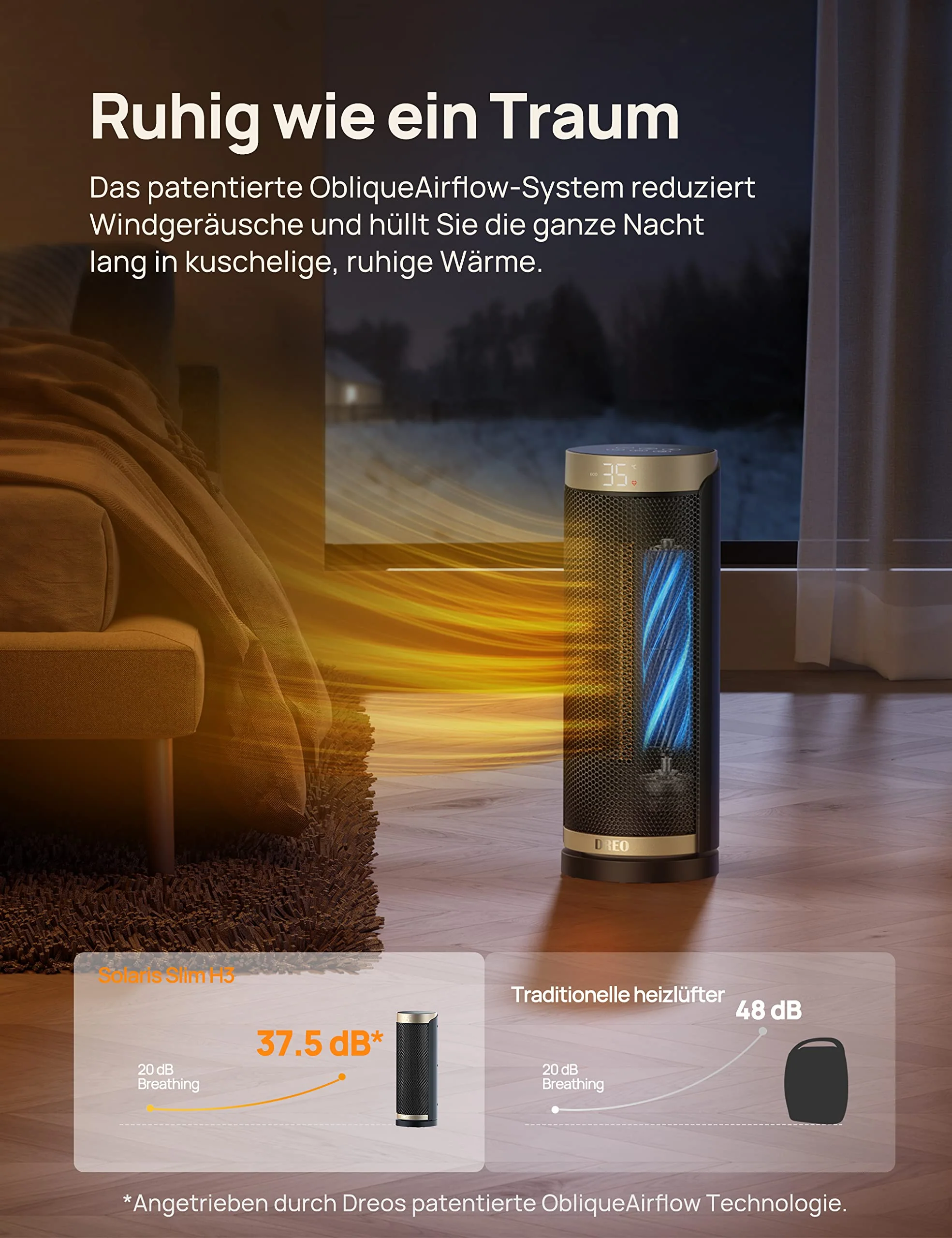 Dreo Heizlüfter Energiesparend, PTC Keramik Heizlüfte Leise, 70° Oszillierend Elektroheizung mit Fernbedienung, 12-Std-Timer, 3 Modus 3 Geschwindigkeit, Überhitzungs-Kippschutz, Solaris Slim H3 - Image 4