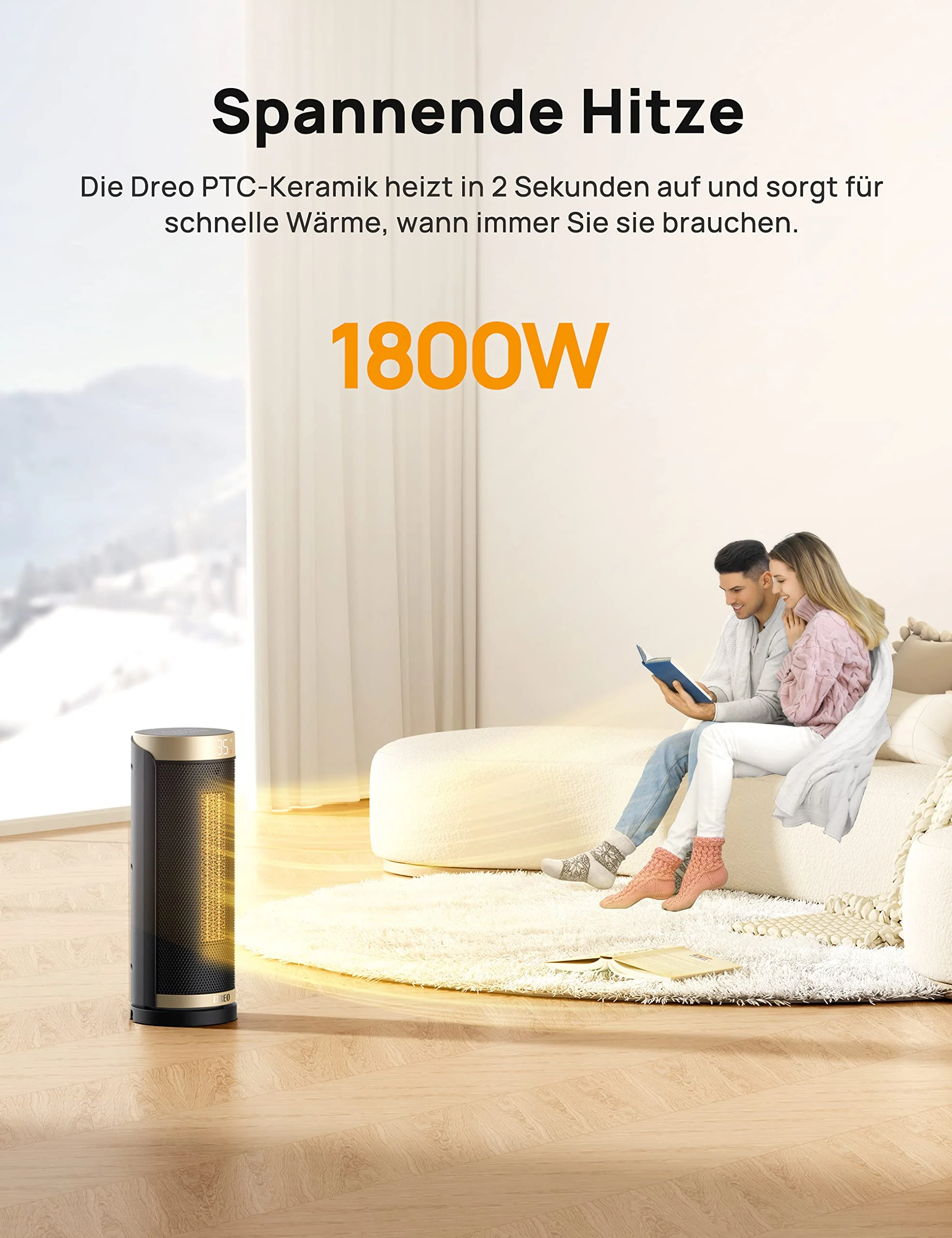 Dreo Heizlüfter Energiesparend, PTC Keramik Heizlüfte Leise, 70° Oszillierend Elektroheizung mit Fernbedienung, 12-Std-Timer, 3 Modus 3 Geschwindigkeit, Überhitzungs-Kippschutz, Solaris Slim H3 - Image 6