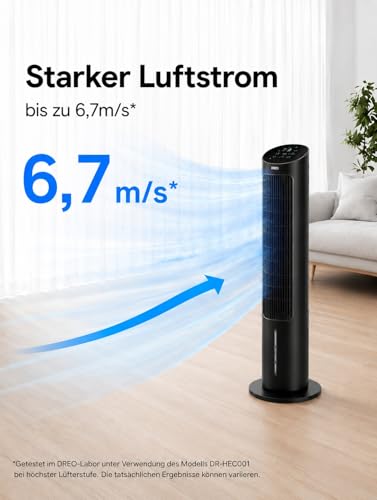 DREO Luftkühler mit Wasserkühlung, Leiser Turmventilator 102 cm, Verdunstungskühler mit 80° Oszillation, 3 Modi, 4 Geschwindigkeiten, Fernbedienung, Für Schlafzimmer & Wohnzimmer, Schwarz - Image 4