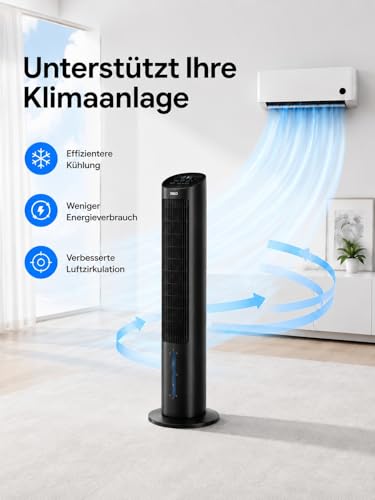 DREO Luftkühler mit Wasserkühlung, Leiser Turmventilator 102 cm, Verdunstungskühler mit 80° Oszillation, 3 Modi, 4 Geschwindigkeiten, Fernbedienung, Für Schlafzimmer & Wohnzimmer, Schwarz - Image 5