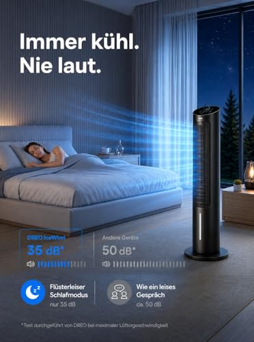 DREO Luftkühler mit Wasserkühlung, Leiser Turmventilator 102 cm, Verdunstungskühler mit 80° Oszillation, 3 Modi, 4 Geschwindigkeiten, Fernbedienung, Für Schlafzimmer & Wohnzimmer, Schwarz - Image 6