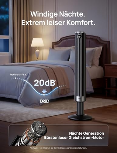 DREO Smart 102–114cm Turmventilator fürs Schlafzimmer, Höhenverstellbar, 8.4m/s, DC-Motor, 9 Stufen, 4 Modi, 90°-Oszillation, Standventilator, 20dB Leise, 12H Timer für Zuhause und Büro, Google/Alexa - Image 5