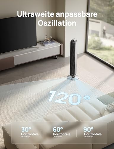 DREO Smart Turmventilator Sehr Leise, 120° Oszillierender Ventilator mit Kühlung, 25dB Standventilator mit Fernbedienung für Schlafzimmer, 12 Geschwindigkeiten, 4 Modi, 12-Stund-Timer, Pilot Max S - Image 4