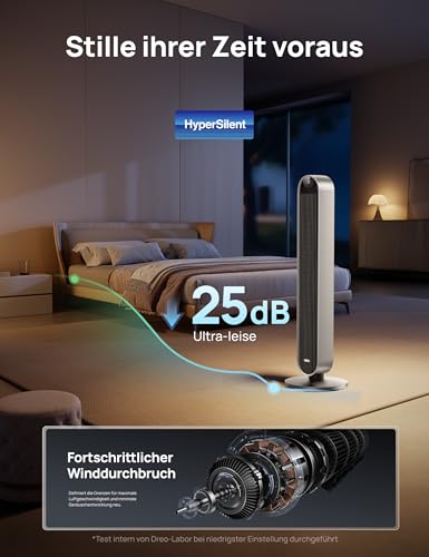 DREO Smart Turmventilator Sehr Leise, 120° Oszillierender Ventilator mit Kühlung, 25dB Standventilator mit Fernbedienung für Schlafzimmer, 12 Geschwindigkeiten, 4 Modi, 12-Stund-Timer, Pilot Max S - Image 5