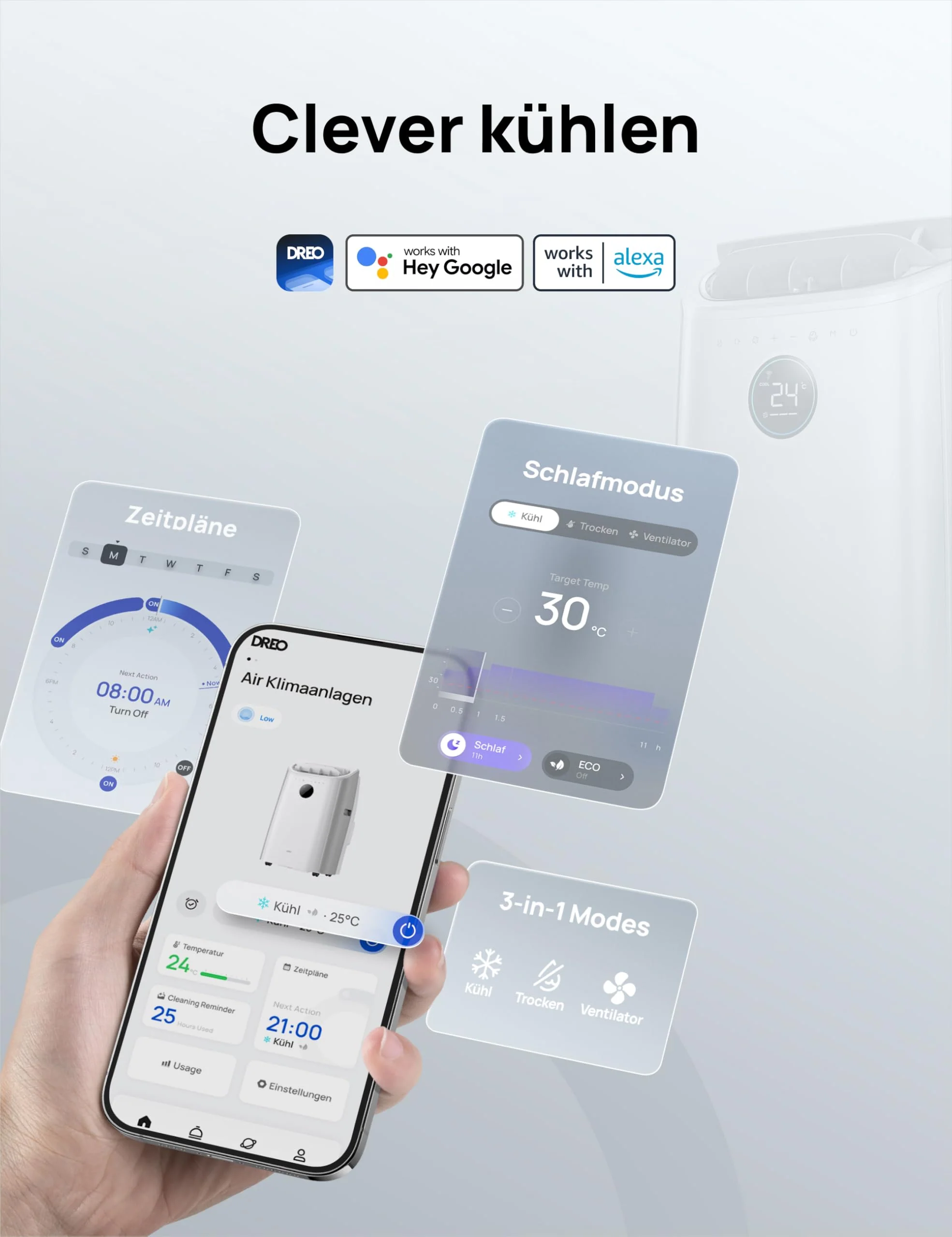 Dreo Tragbare Klimaanlage, AC-Gerät für das Schlafzimmer mit abflussfreier Kühlung, 46 dB leise, APP-/Sprach-/Fernbedienung, 24h-Timer mit Ventilator & Entfeuchter, smarte Klimaanlage für Innenräume - Image 5