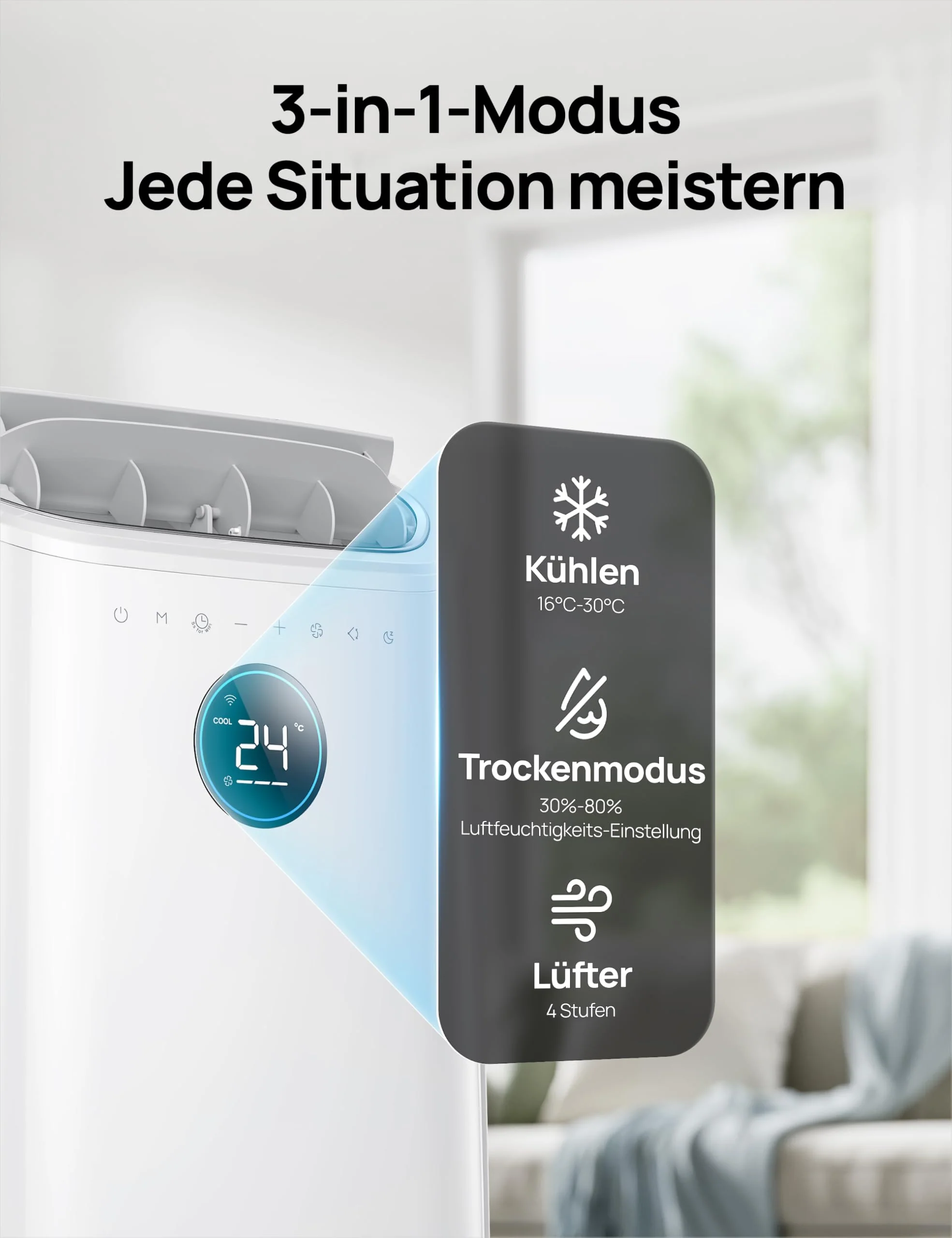 Dreo Tragbare Klimaanlagen, 12.000 BTU Klimaanlage für Schlafzimmer mit abflussfreier Kühlung, APP/Stimme/Fernbedienung, 24h Timer mit Ventilator & Luftentfeuchter, AC516S - Image 2