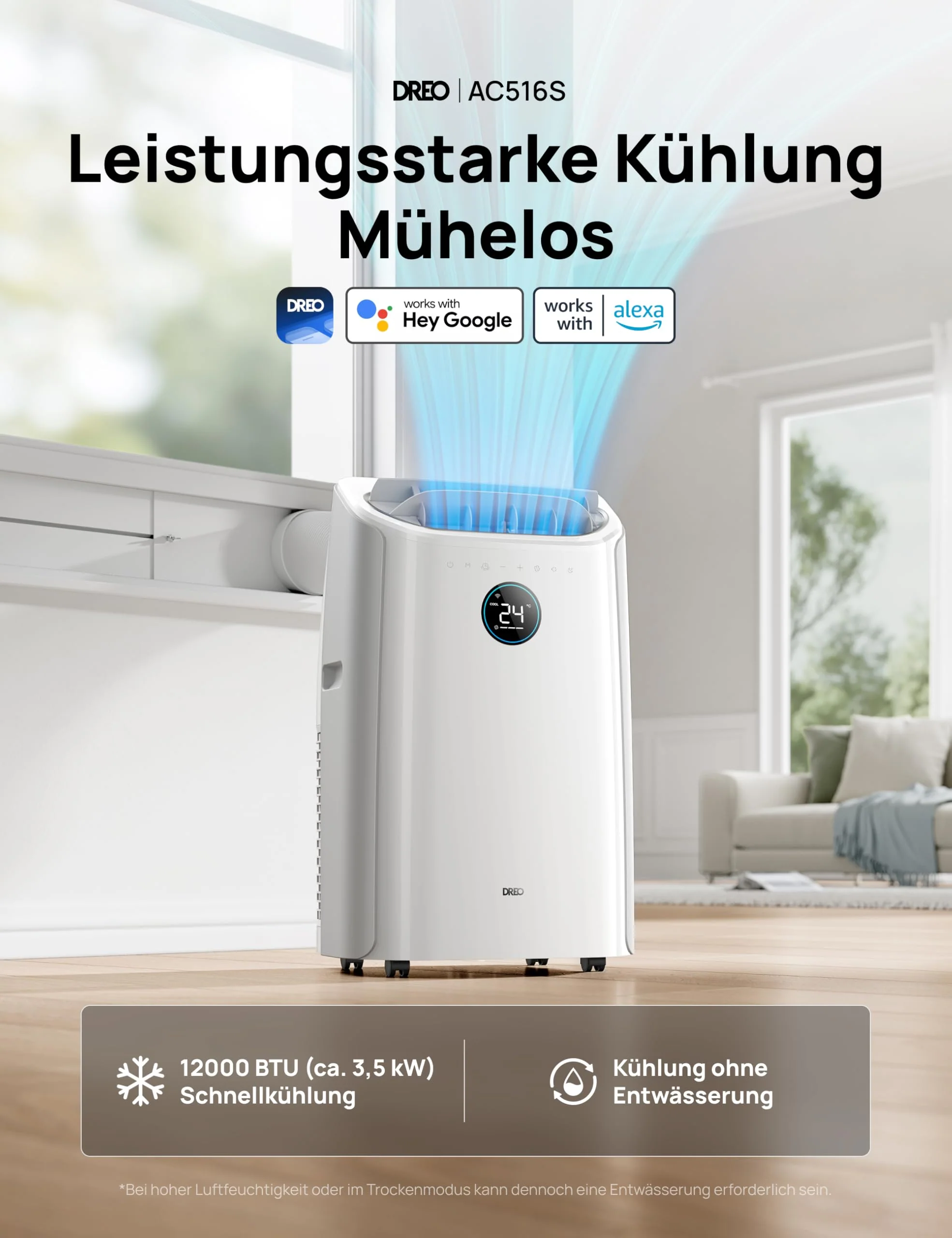 Dreo Tragbare Klimaanlagen, 12.000 BTU Klimaanlage für Schlafzimmer mit abflussfreier Kühlung, APP/Stimme/Fernbedienung, 24h Timer mit Ventilator & Luftentfeuchter, AC516S - Image 7