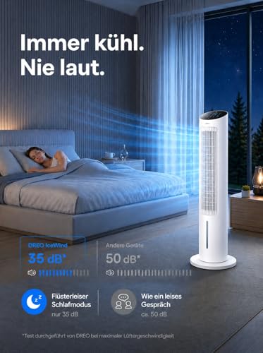 DREO Turmventilator mit Kühlung leise, Ventilator mit Wasserkühlung, 102 cm Luftkühler, Verdunstungskühler mit 80° Schwenkfunktion, 3 Modi, 4 Geschwindigkeiten, Fernbedienung, Weiß - Image 6