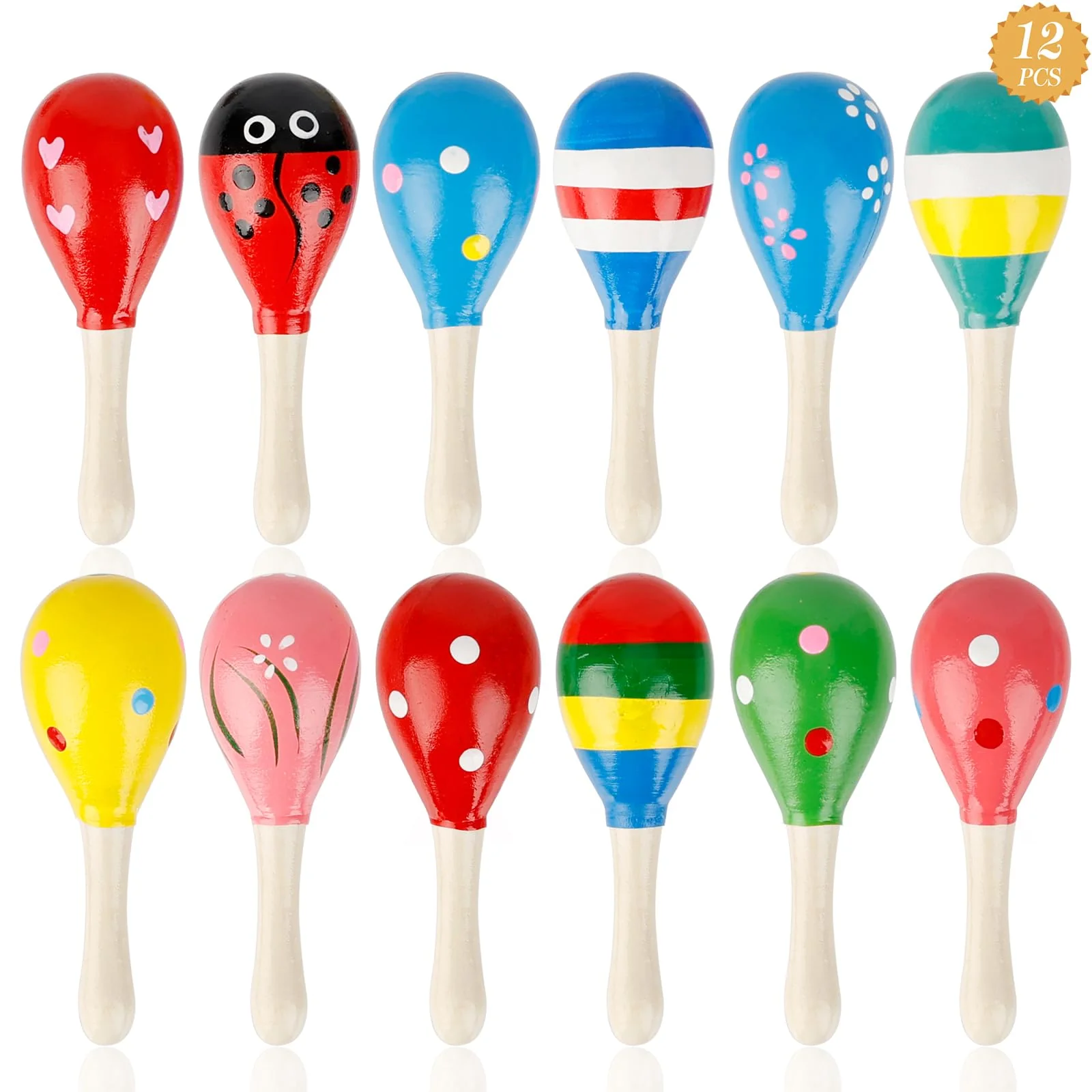 Drepint 12 x Maracas Rasseln, miniaturige Holzmaracas für Kinder, pädagogisches Musikspielzeug, Sand-Shaker